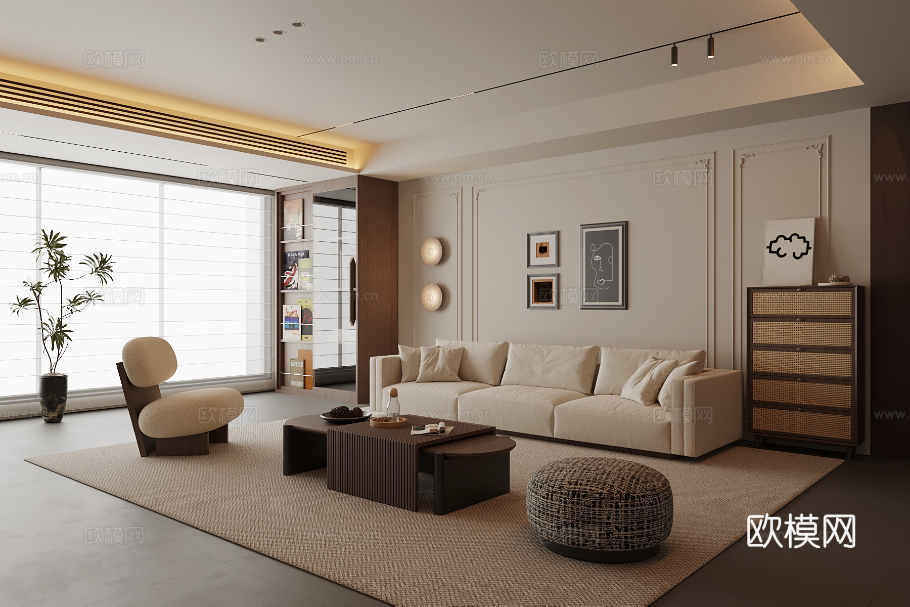 法式中古风客厅 沙发茶几组合3d模型下载