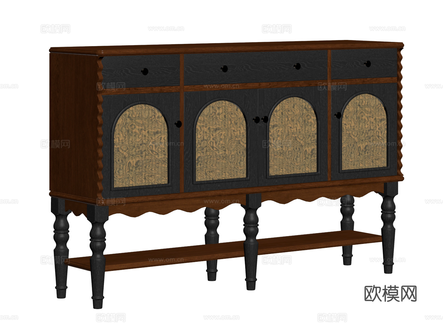 法式复古餐边柜 茶水柜 储物柜 收纳柜 玄关边柜su模型