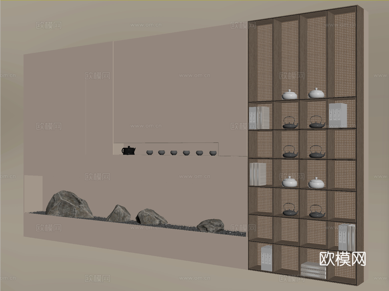 新中式形象墙 背景墙 茶室展示墙su模型