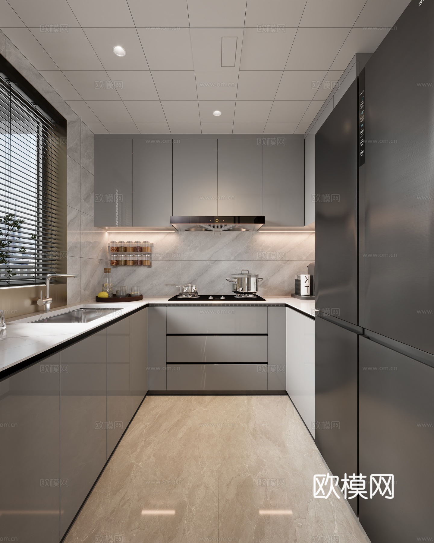 现代厨房橱柜su模型