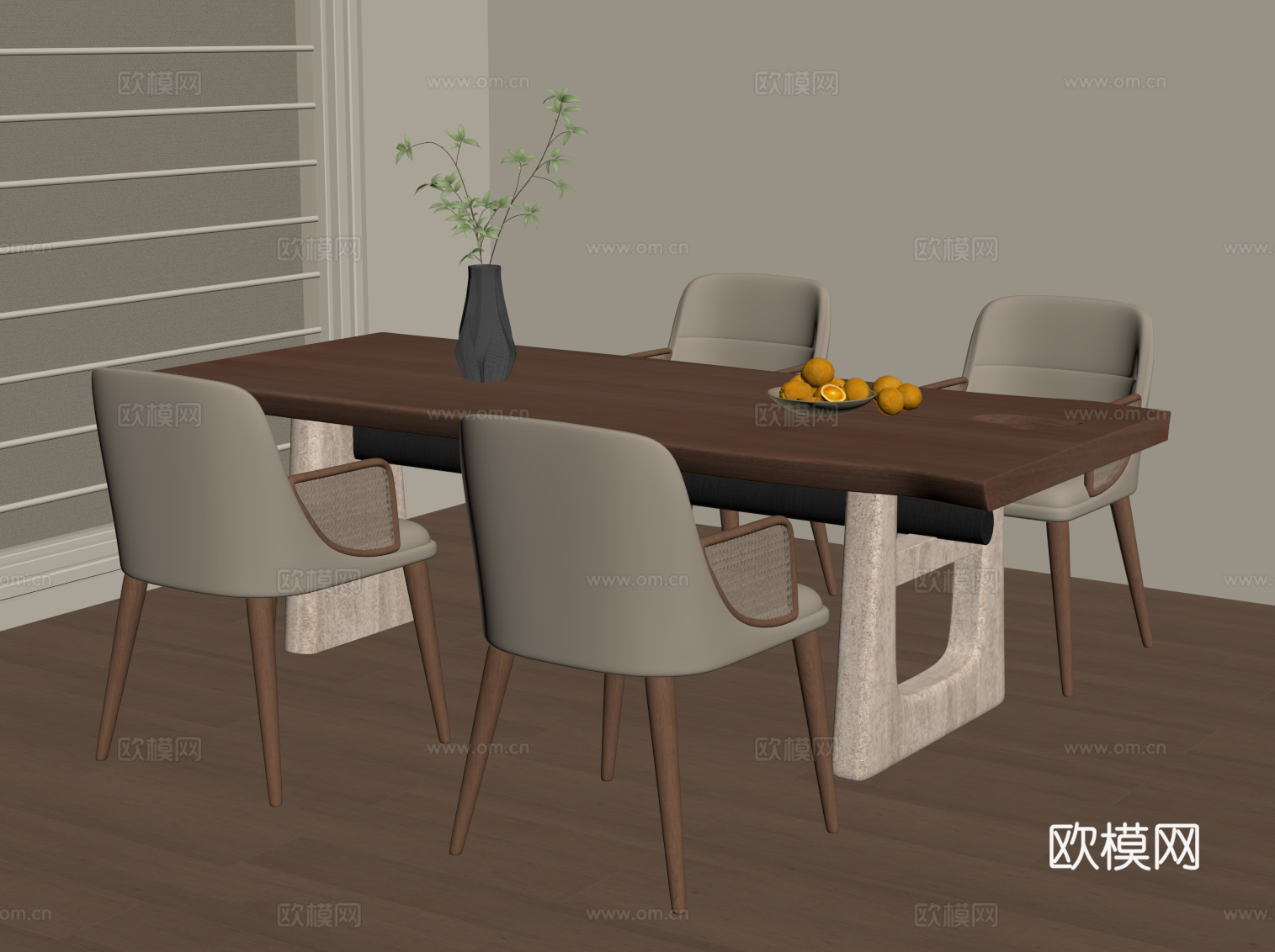 侘寂中古餐桌椅su模型