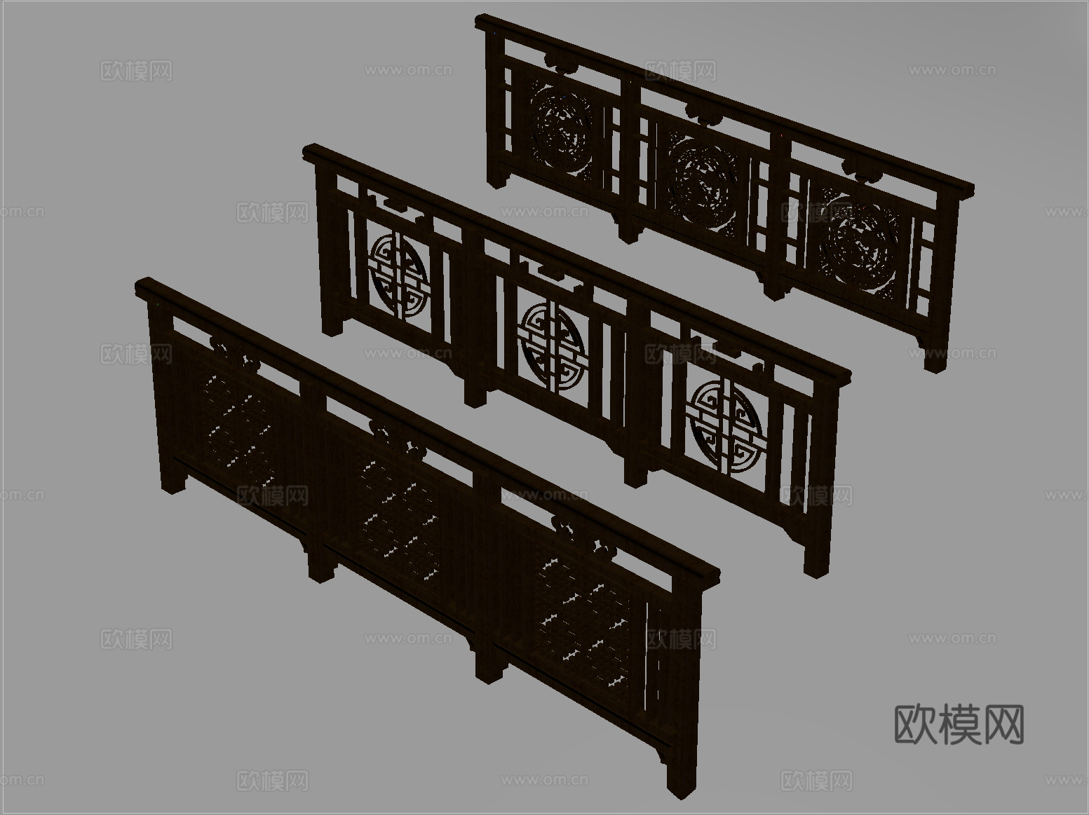 中式栏杆护栏 栅栏围栏 实木围栏护栏su模型