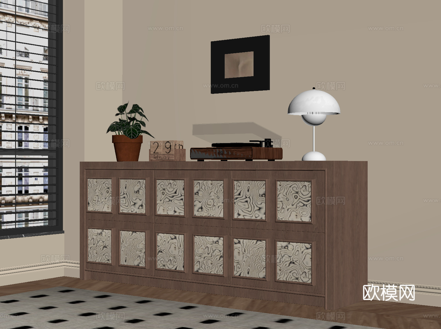 中古风玄关柜 斗柜 边柜su模型