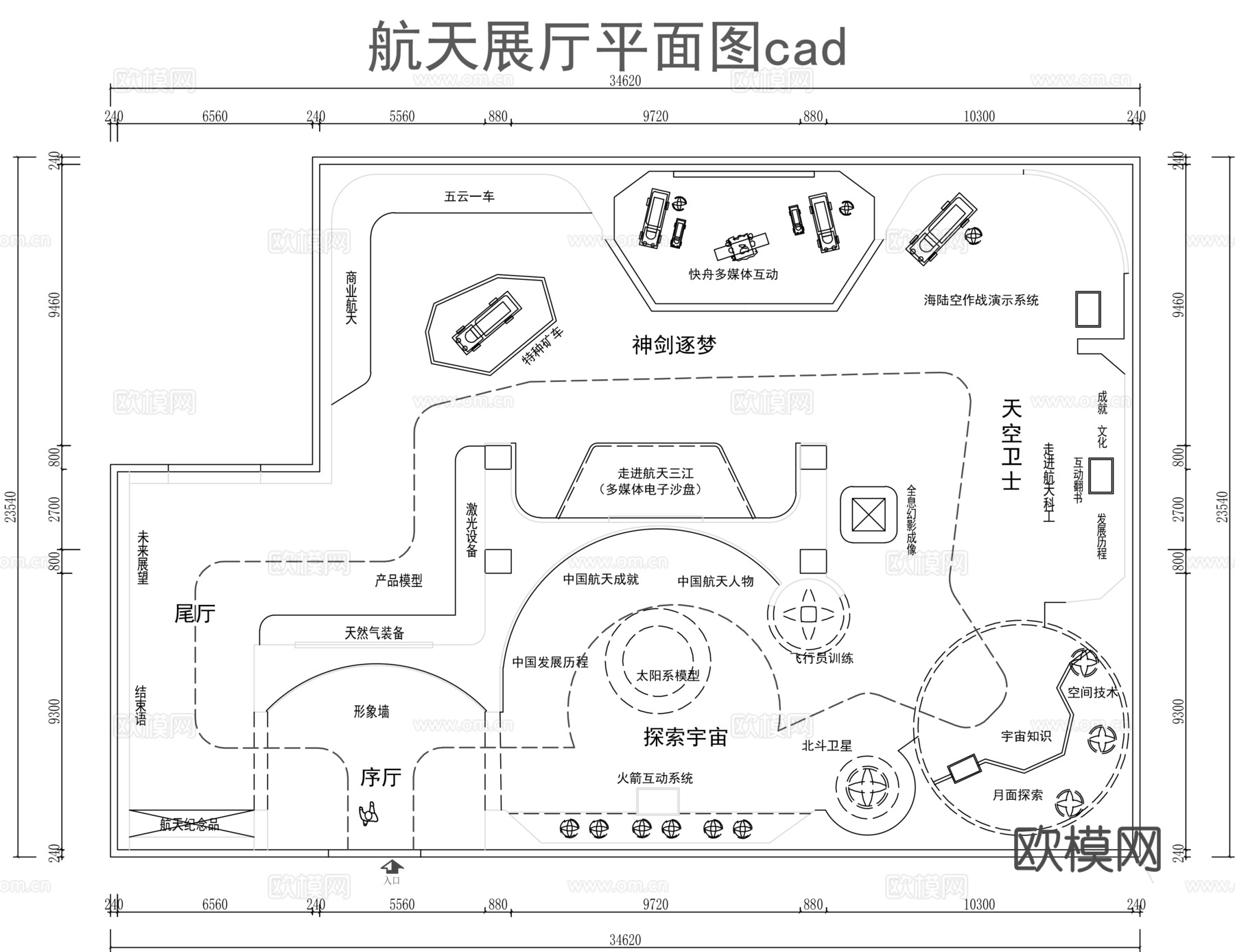 航天展厅平面图cad施工图
