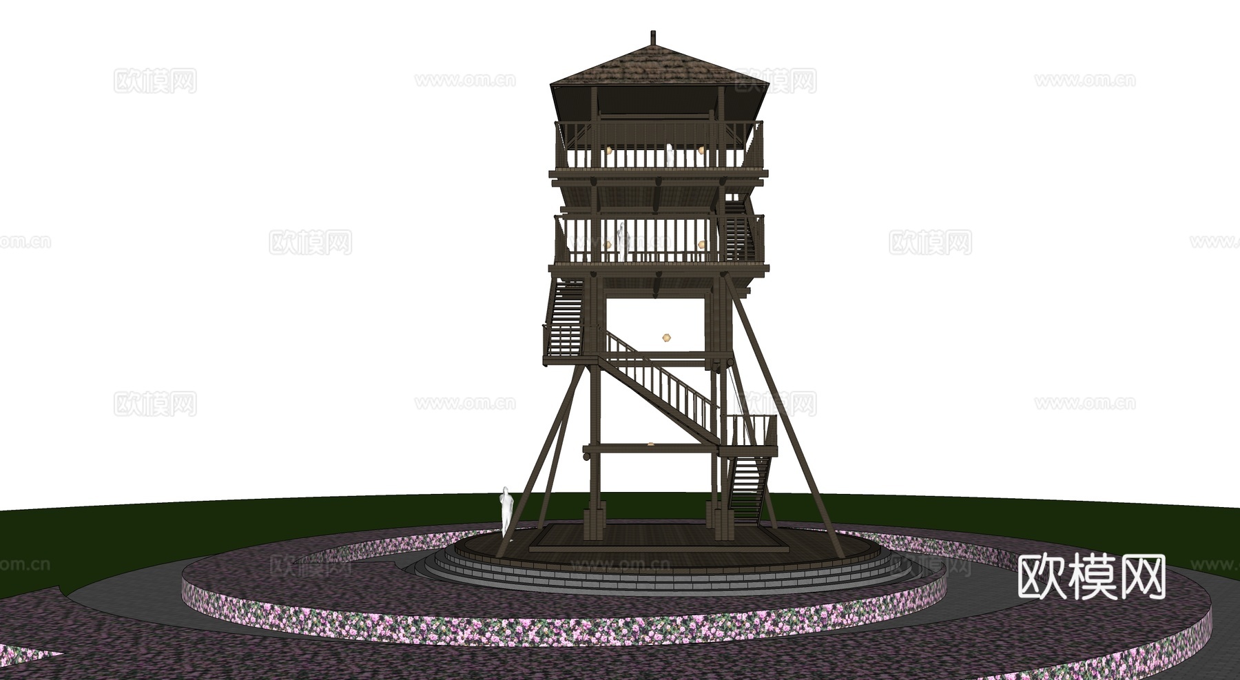 现代观景平台  瞭望塔 观景台su模型