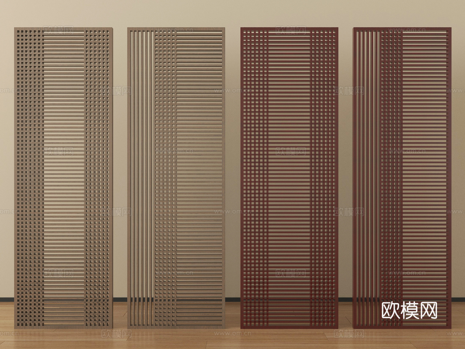 新中式屏风隔断 格子屏风隔断su模型