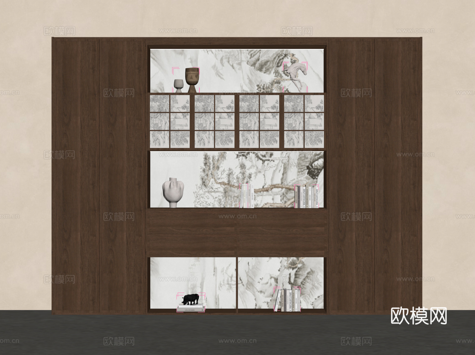 新中式书柜 宋式风书柜su模型