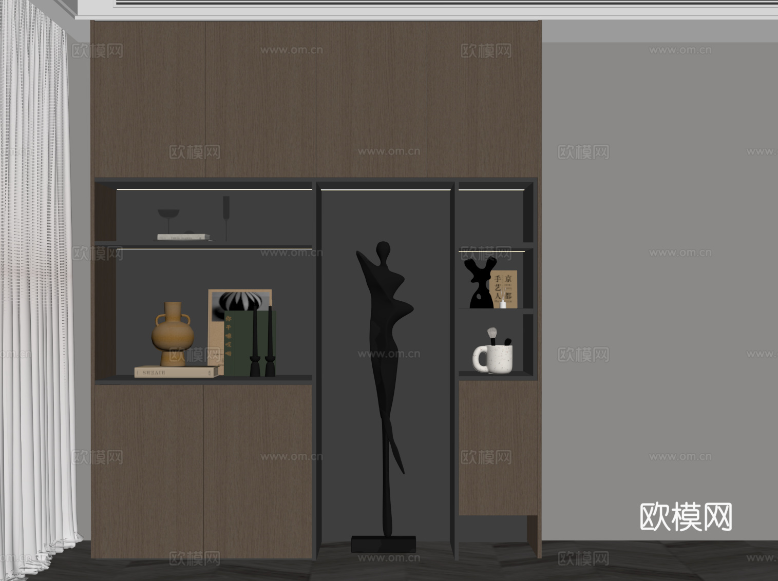现代意式置物柜 书柜su模型