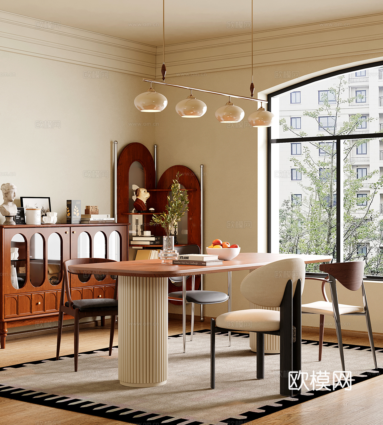 法式中古餐厅 餐桌椅 餐边柜su模型
