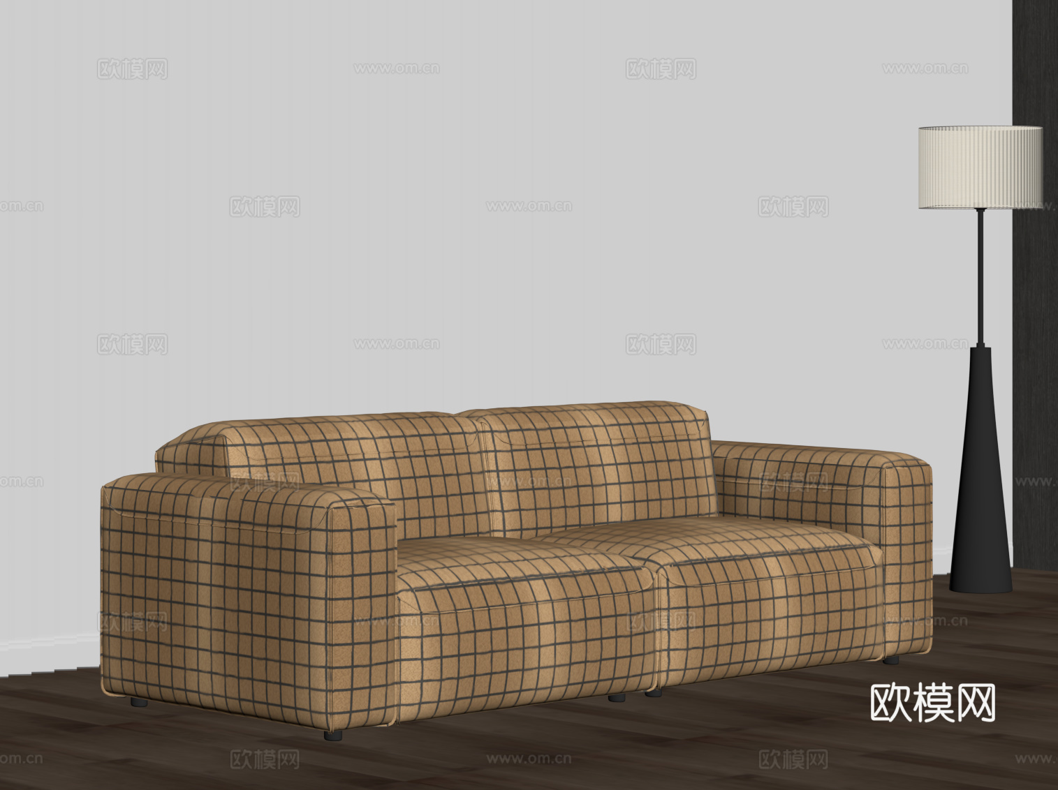 现代双人沙发 布艺休闲沙发su模型