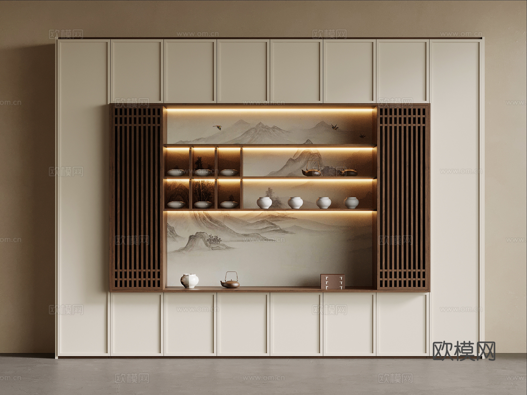 新中式书柜 茶柜 宋式风书柜su模型