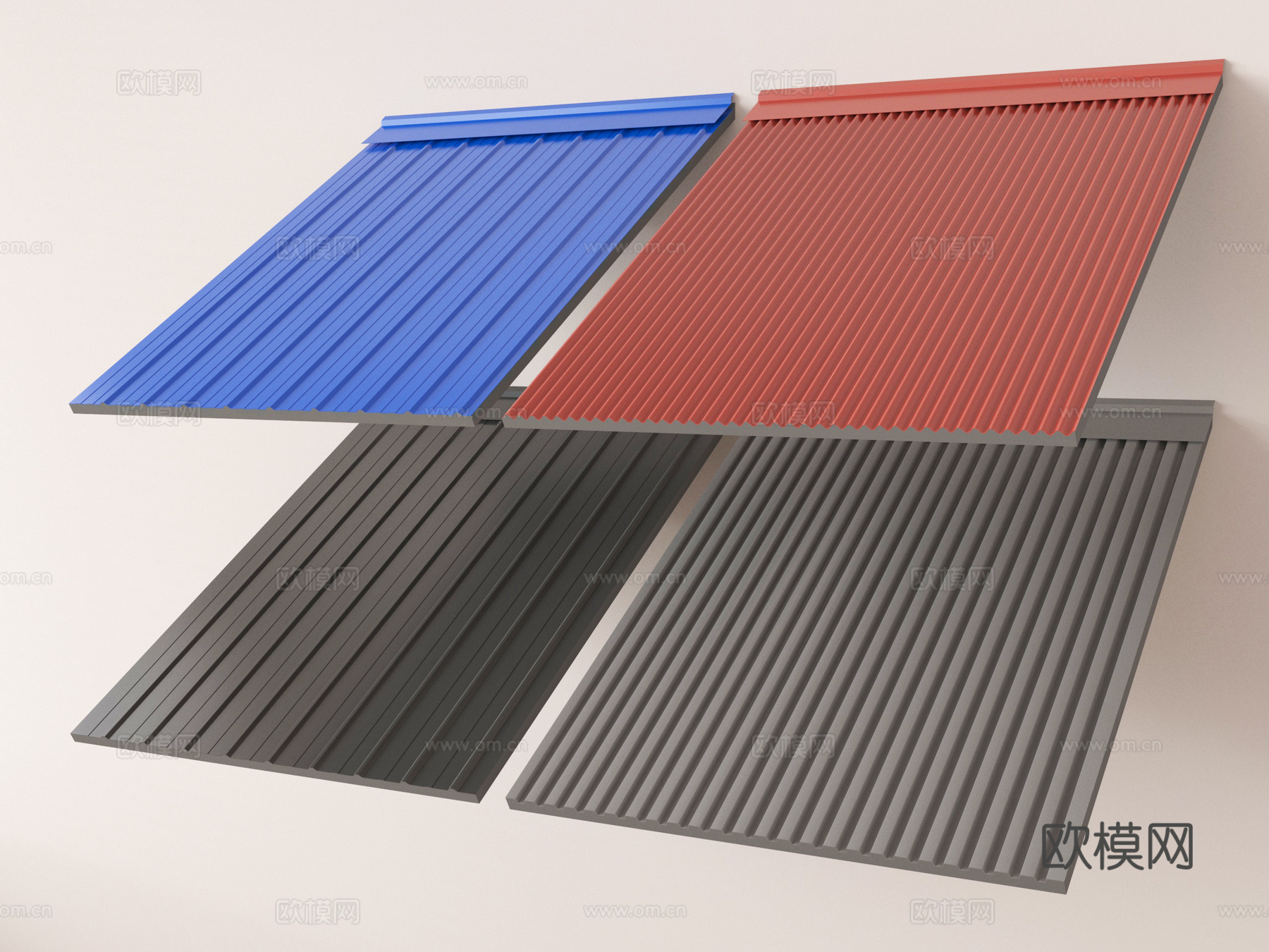 现代彩钢瓦 铁板瓦 压型瓦 彩钢板3d模型下载