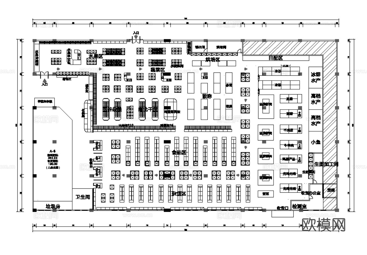 38套超市生鲜超市平面设计方案CAD最新整理合集cad施工图