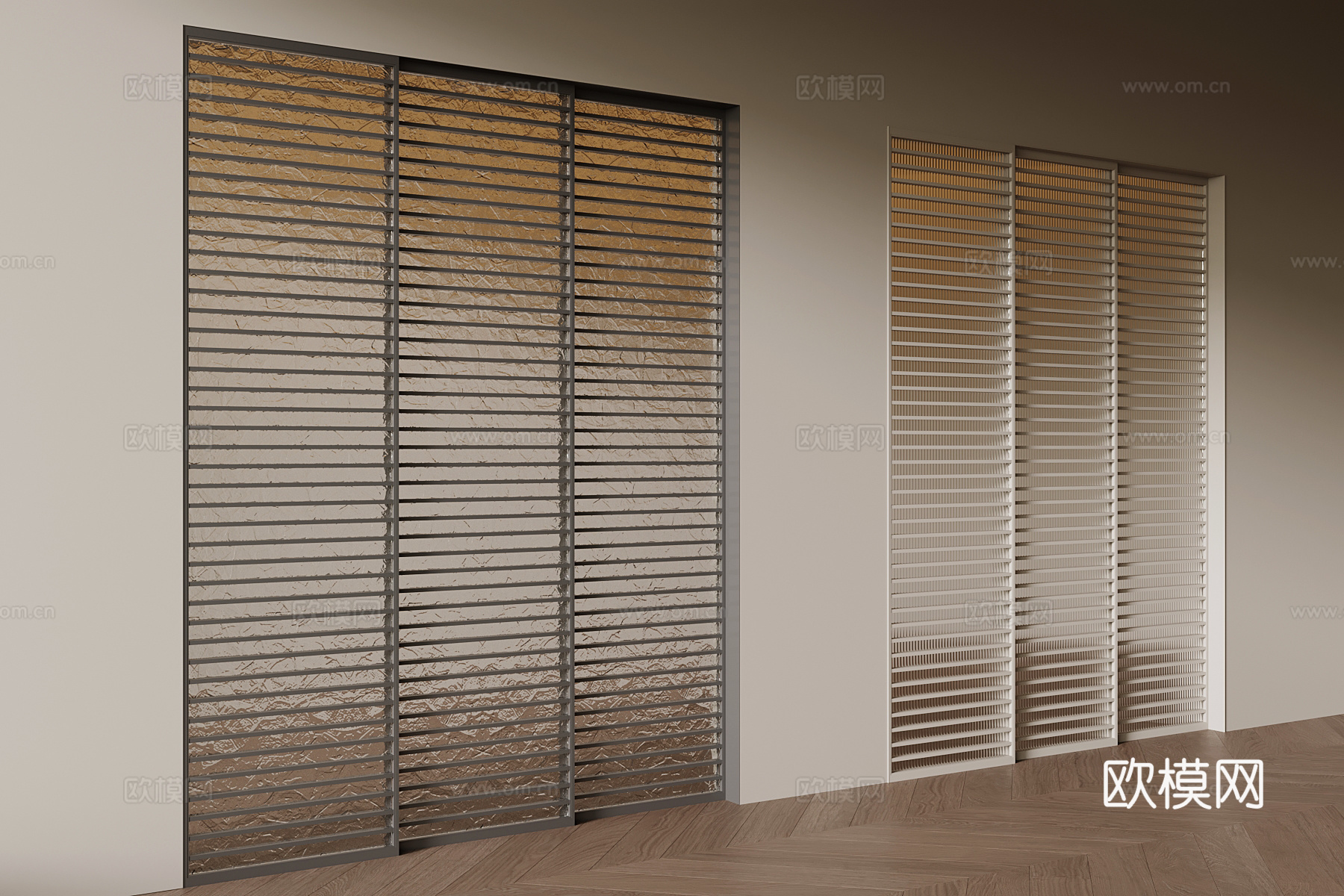 现代移门 玻璃格栅推拉门su模型下载（渲染图1）