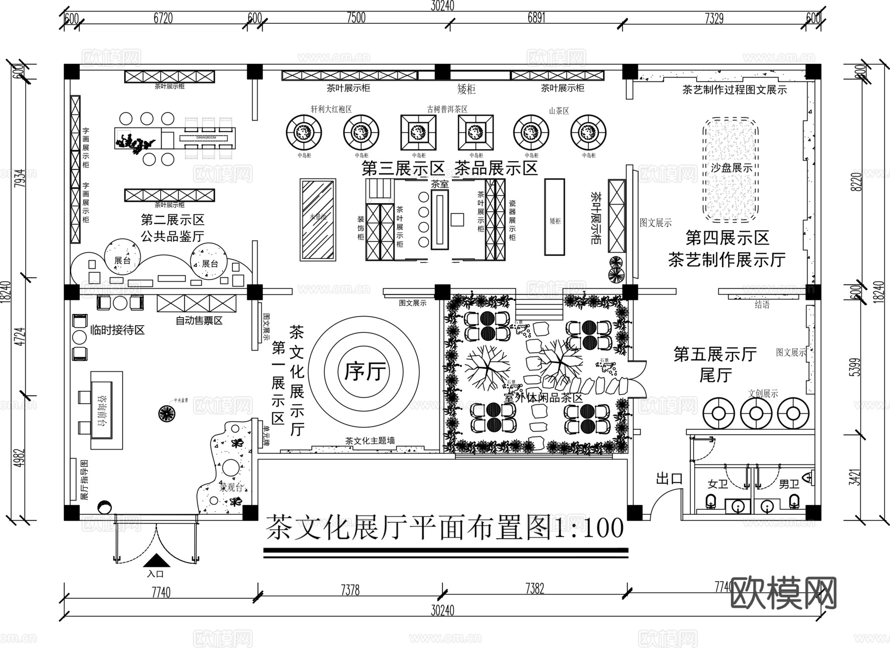 茶文化展厅平面图设计cad施工图