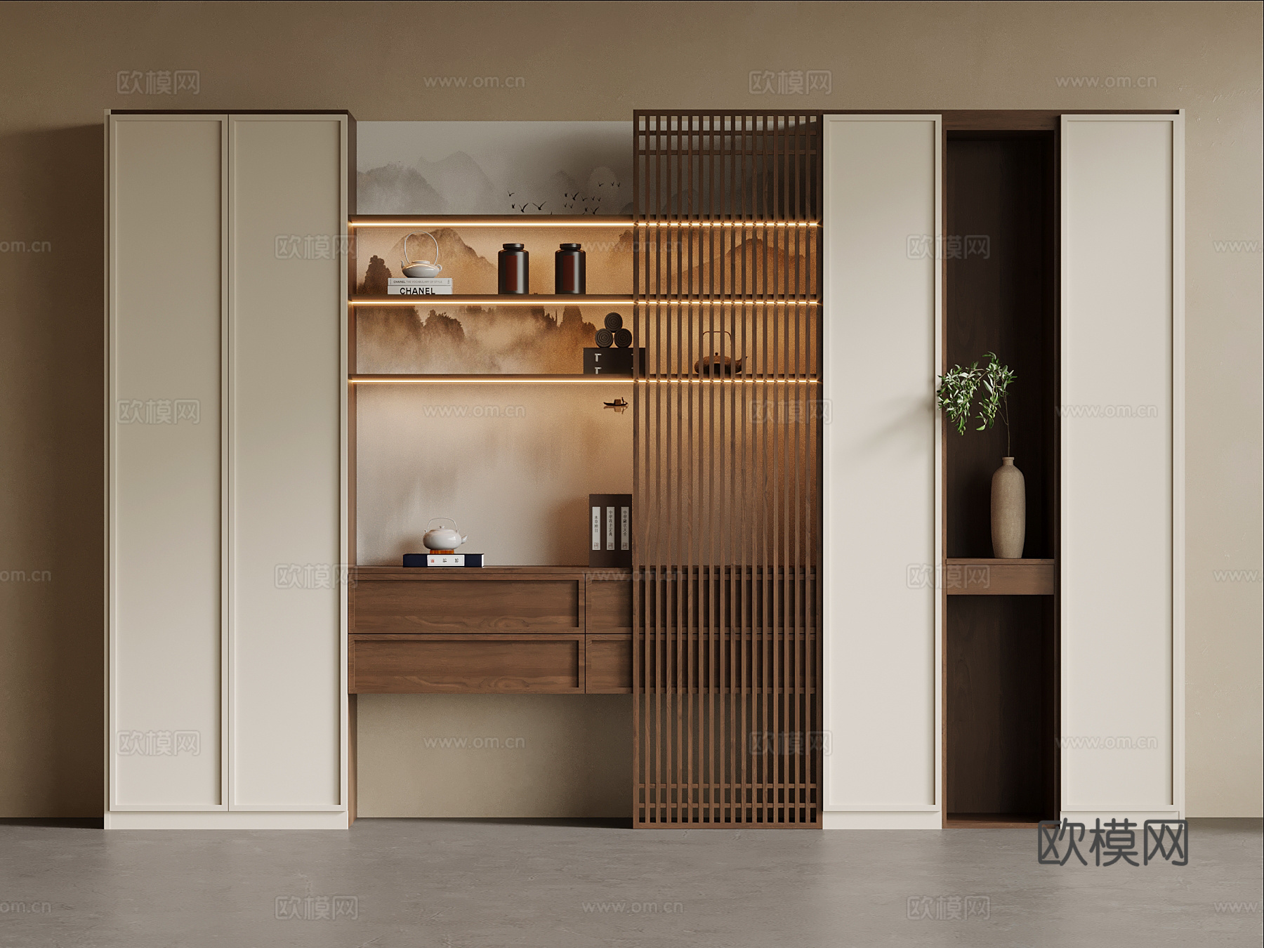 新中式书柜 宋式风书柜su模型