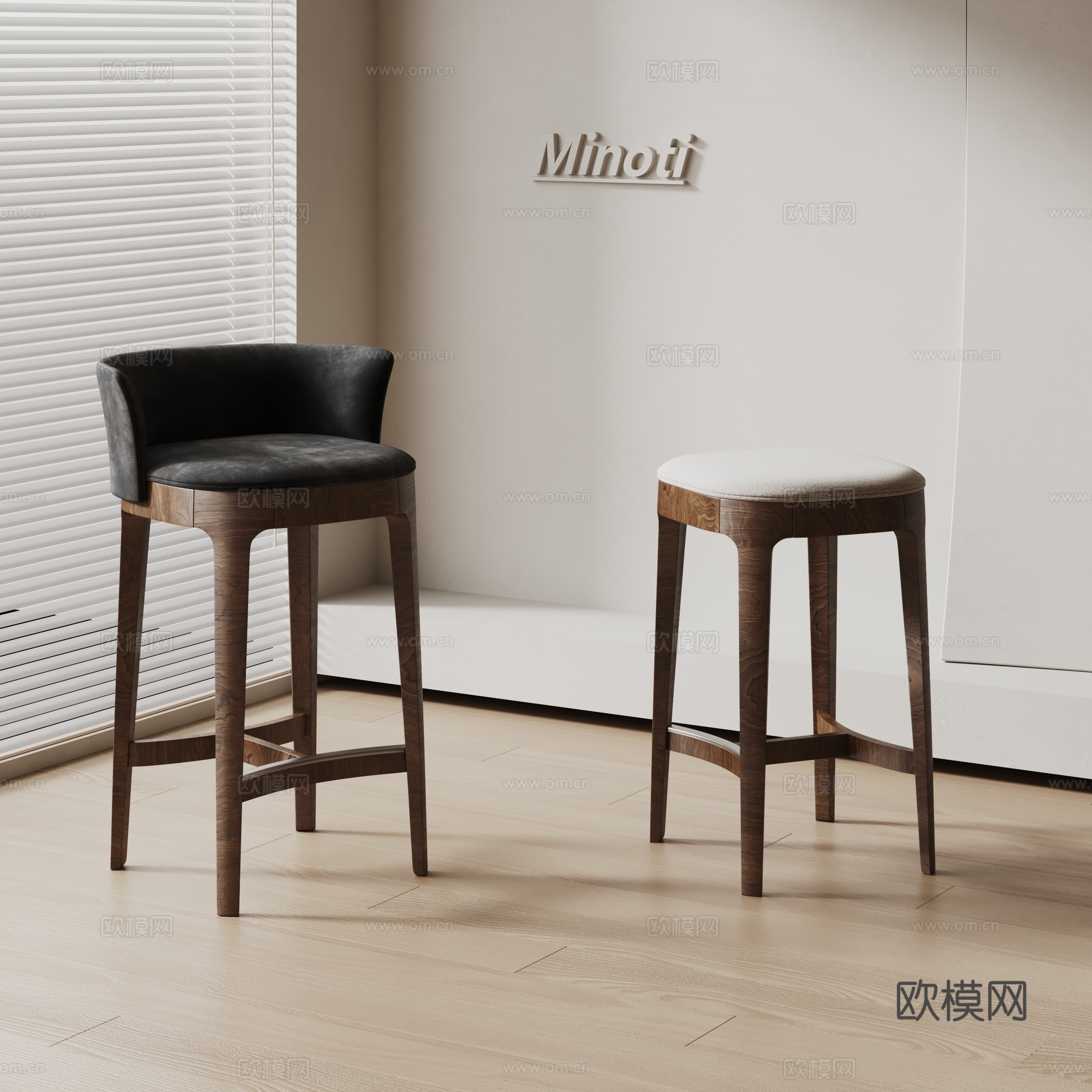 Minotti现代休闲椅 吧椅吧凳 布艺休闲椅凳 实木休闲椅su模型