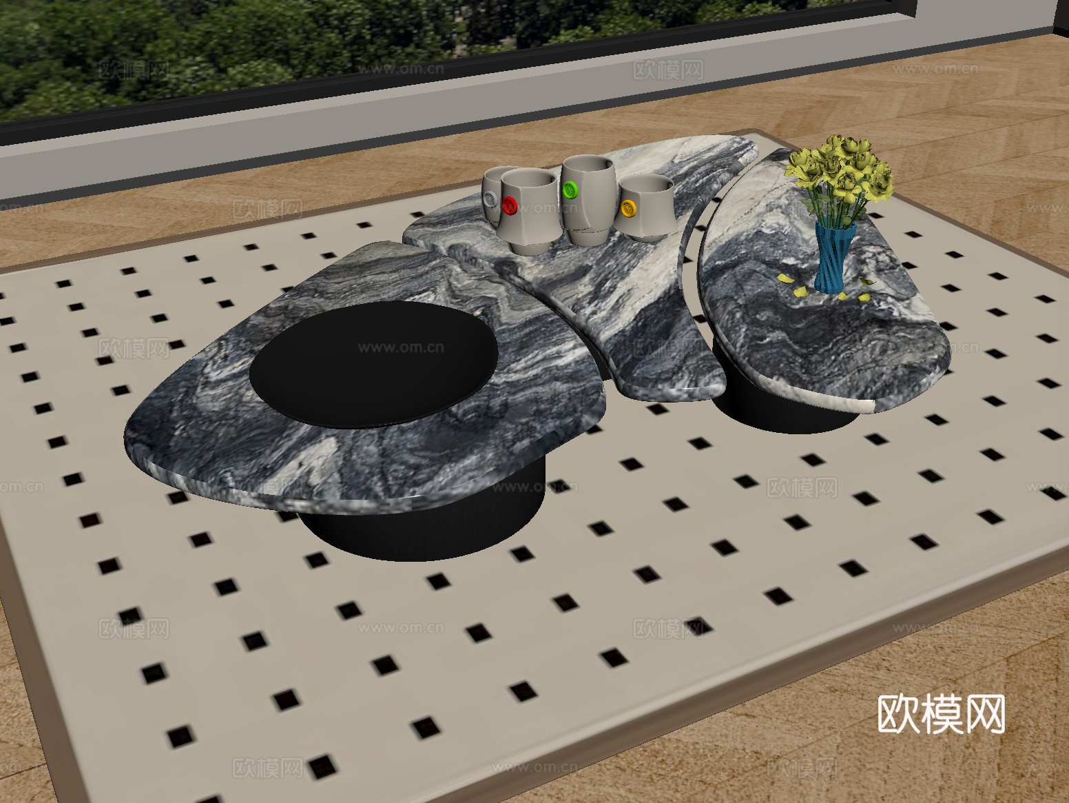 现代茶几 大理石茶几su模型