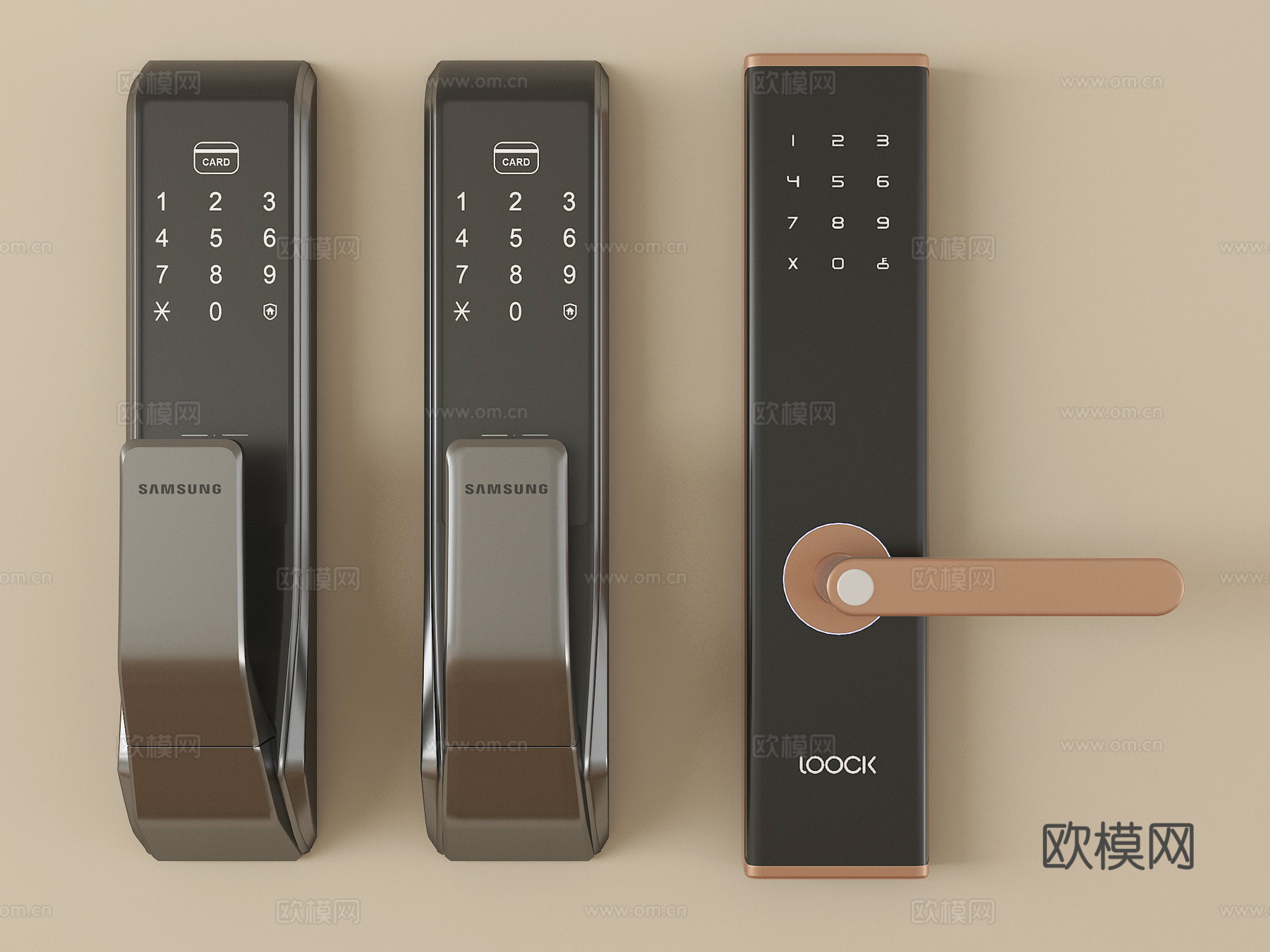 现代指纹锁 智能锁 密码锁su模型