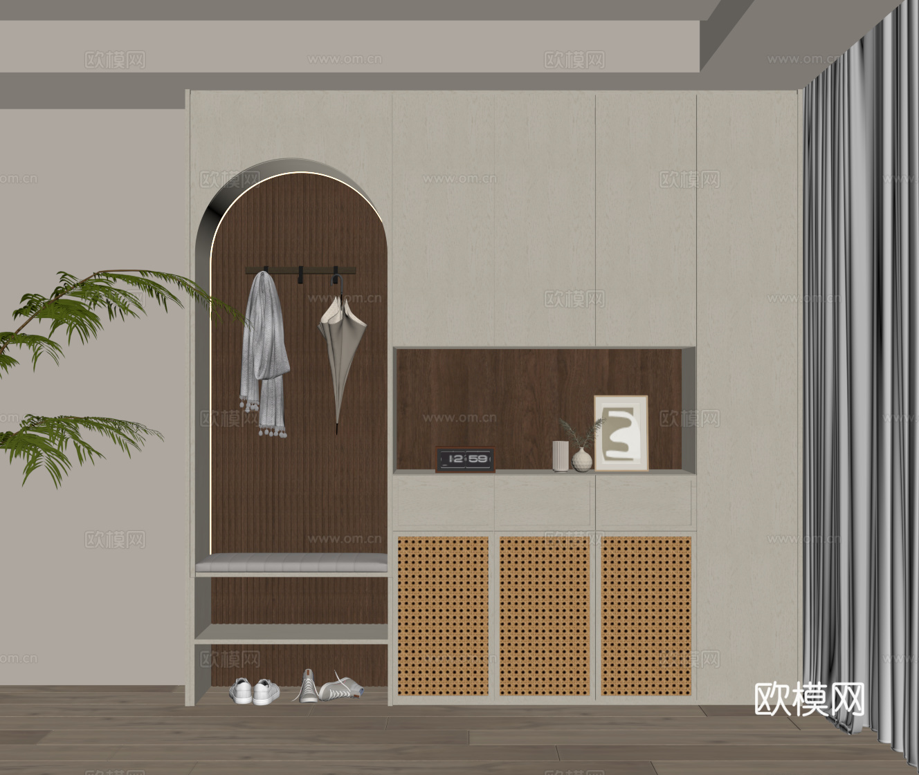 中古风鞋柜 玄关鞋柜su模型