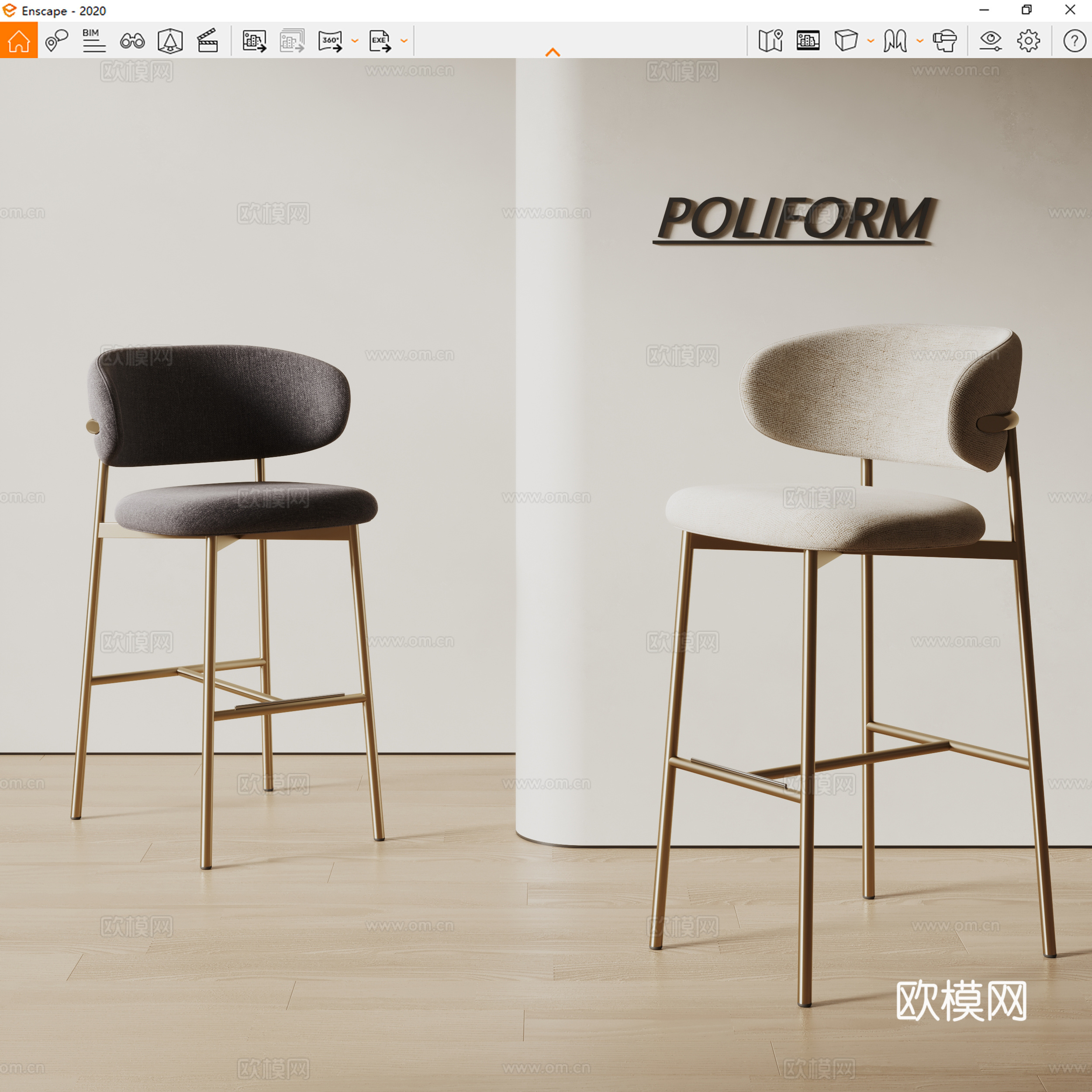 poliform现代餐椅 吧椅 布艺餐椅 咖啡椅su模型