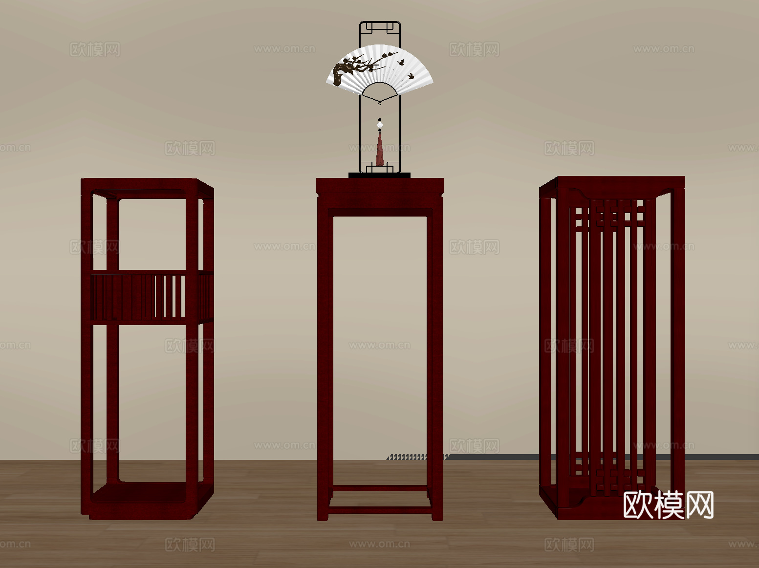 新中式花架 花几su模型