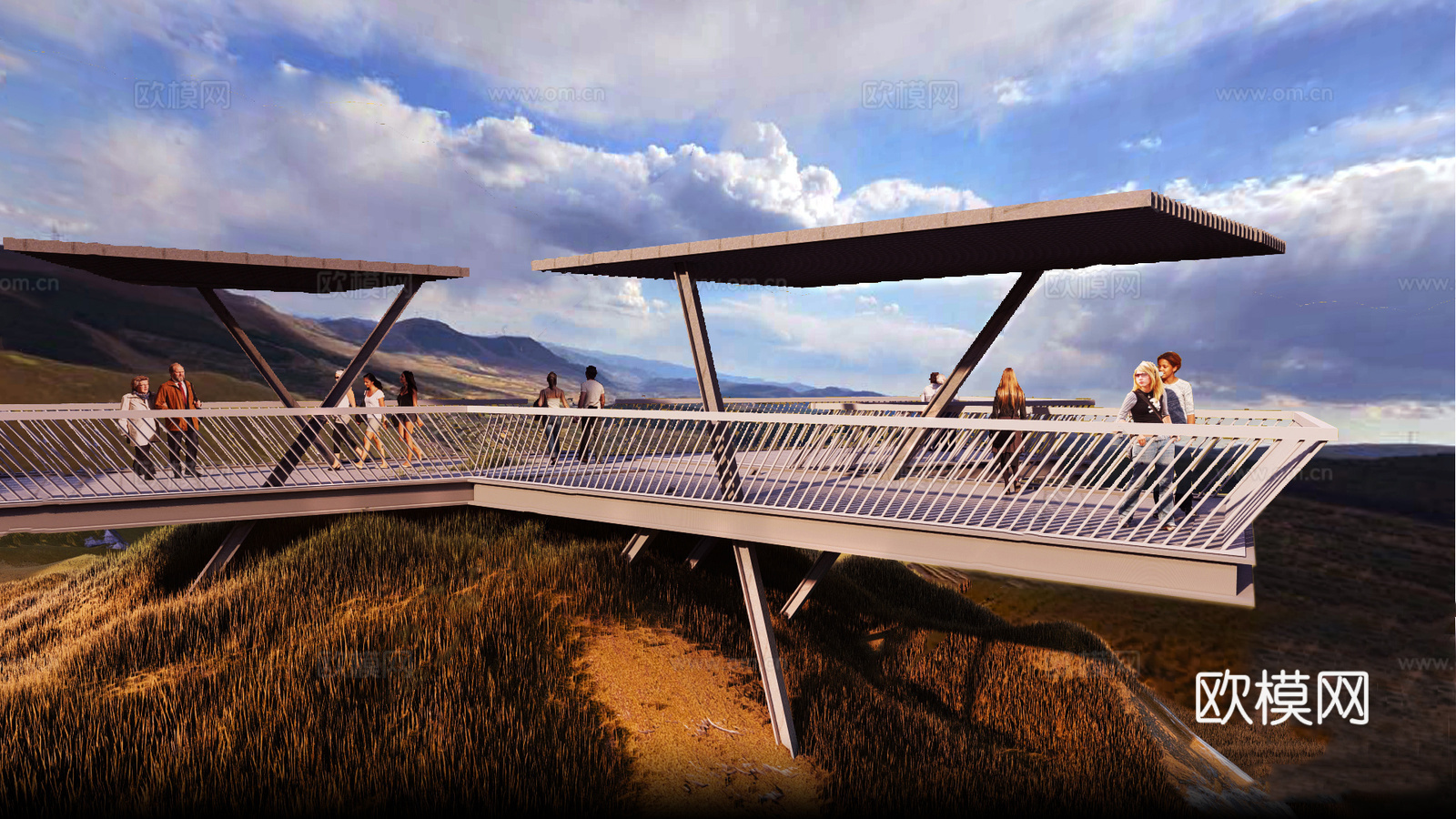 现代山顶观景平台 钢构观景平台 观景台su模型