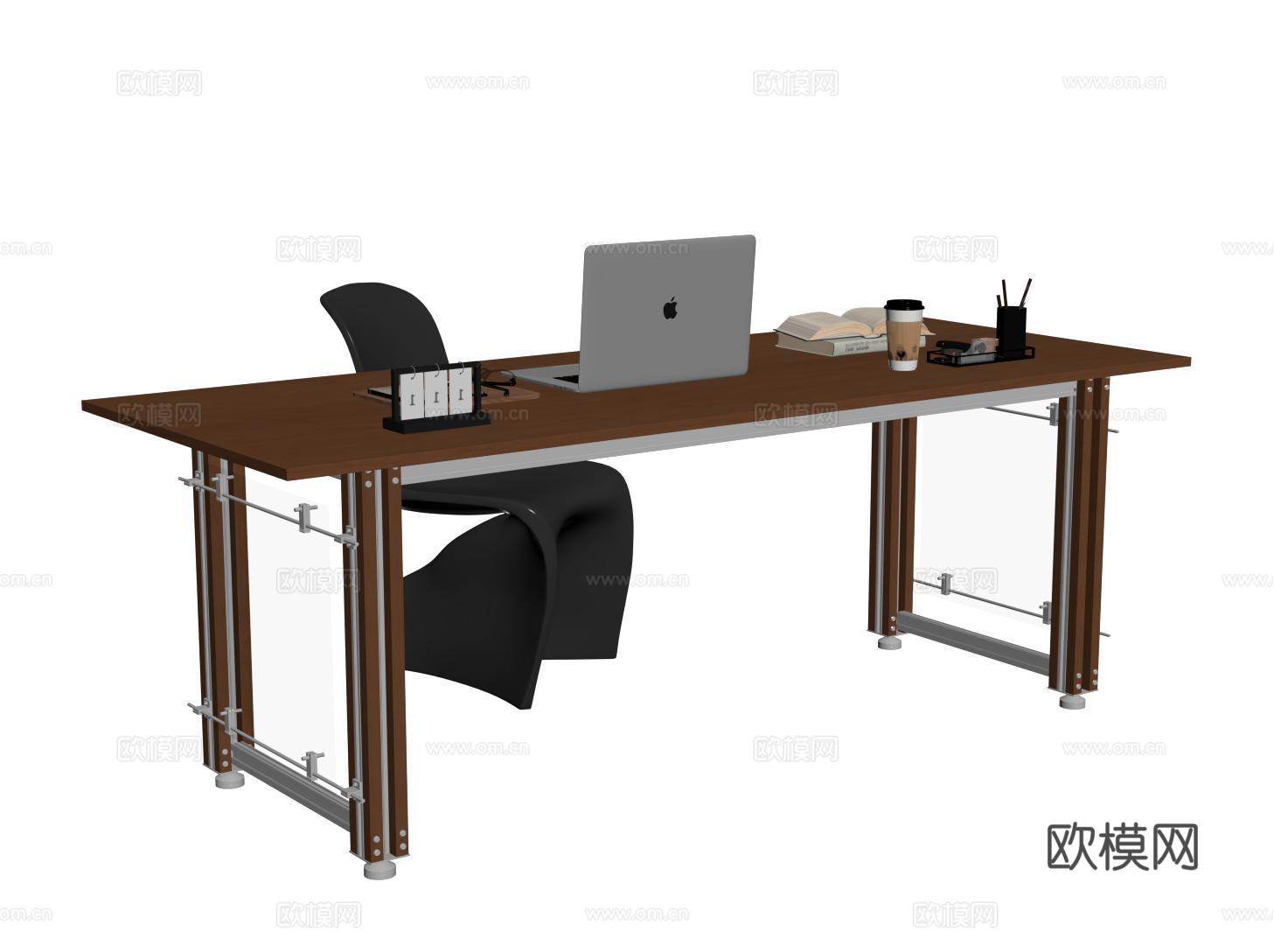 现代中古书桌椅 铝型材书桌su模型下载（渲染图2）