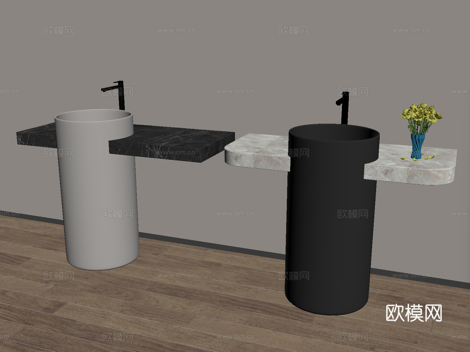 现代洗手台 洗手盆 柱盆su模型