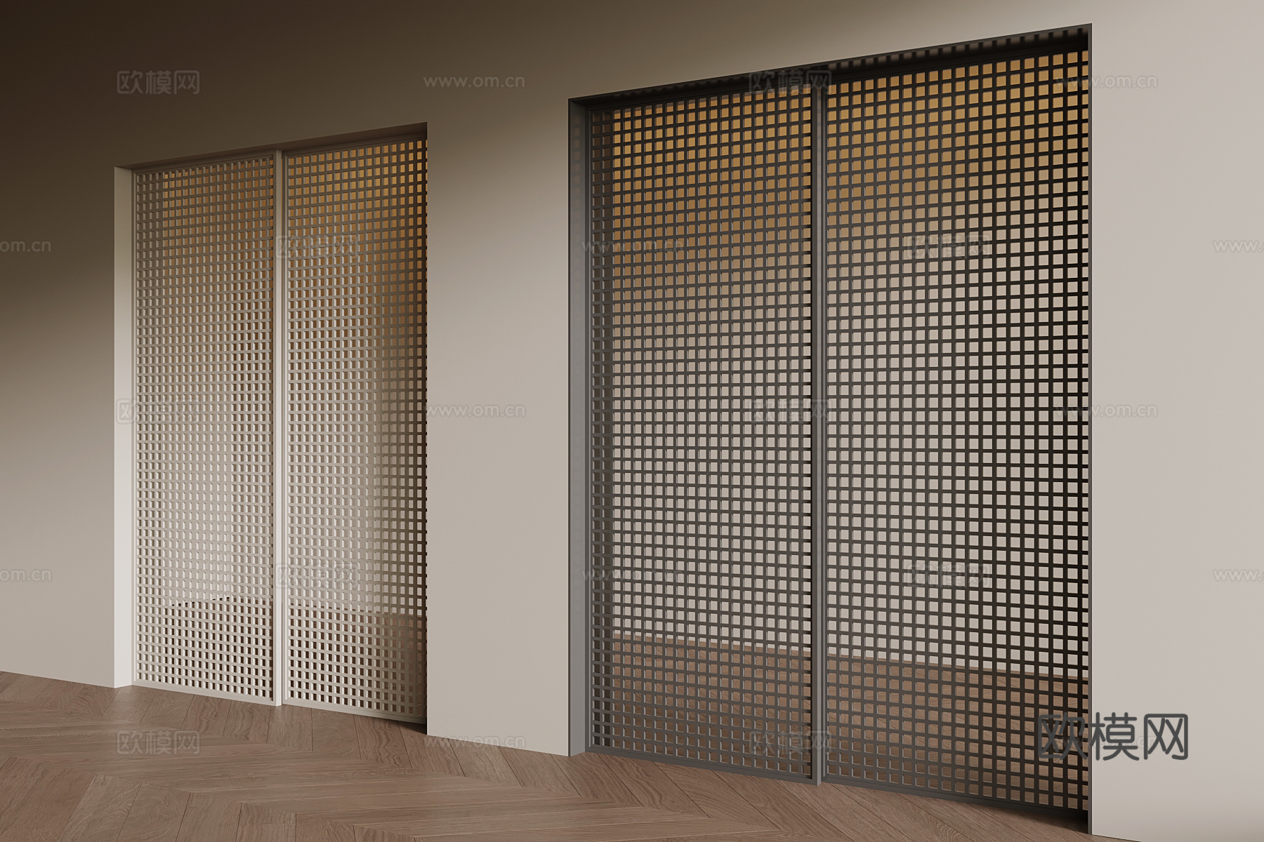 现代移门 格栅推拉门su模型