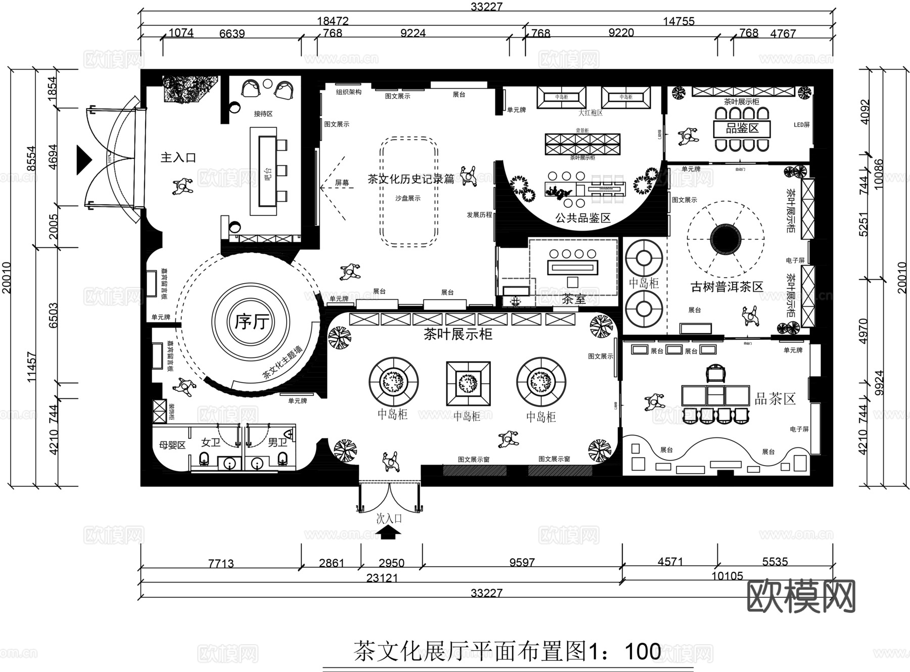 茶文化展厅平面图cad施工图