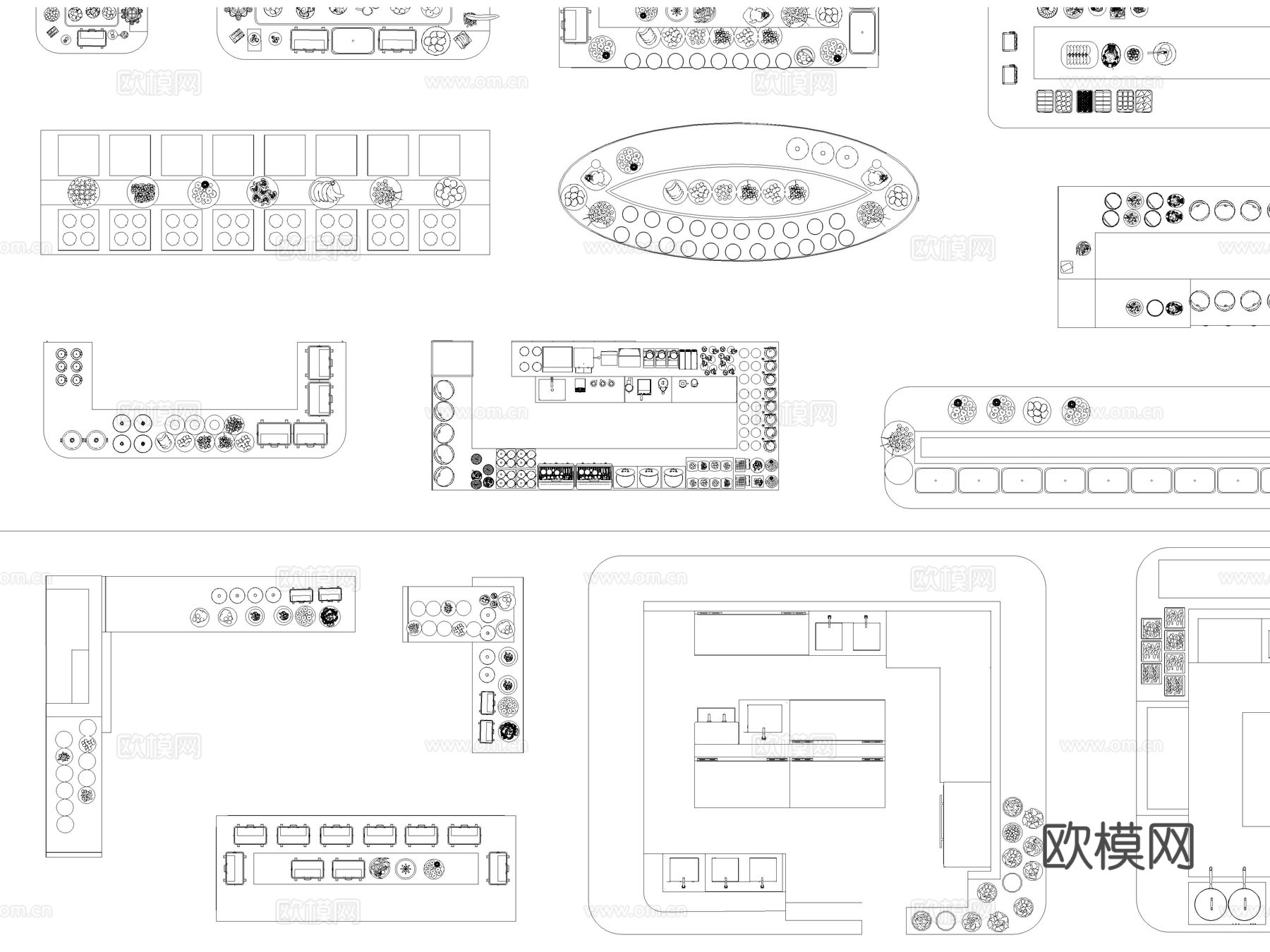 2026年最新自助餐厅餐台CAD图库cad施工图