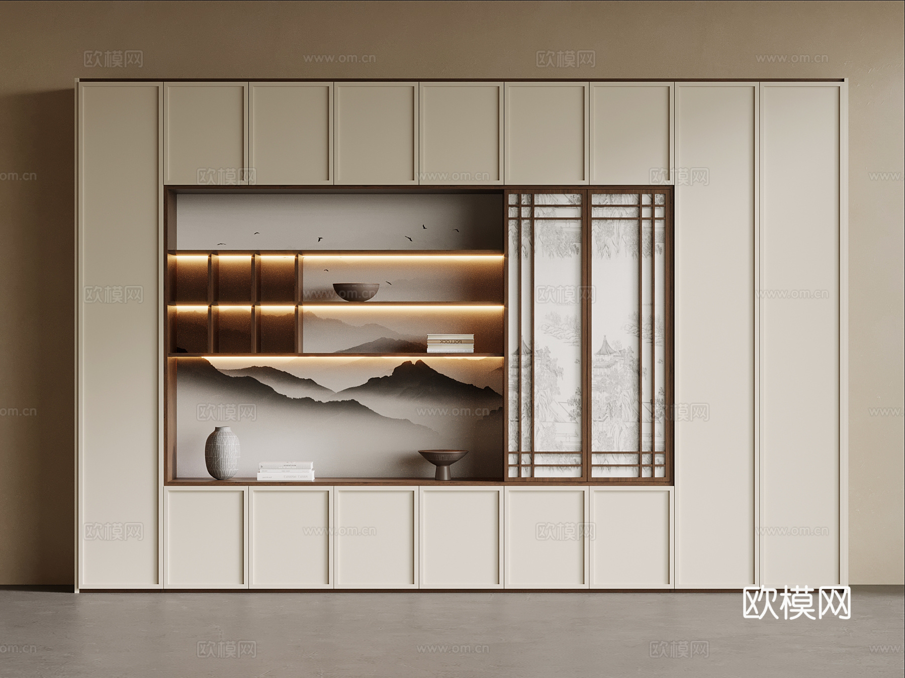 新中式书柜 宋式风书柜su模型