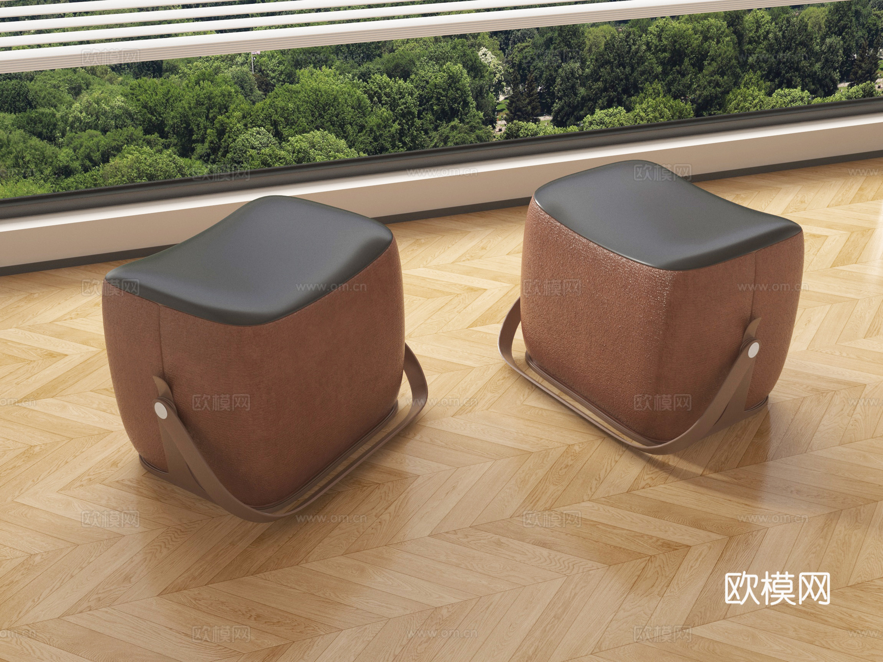 北欧马鞍矮凳 方凳  换鞋凳su模型
