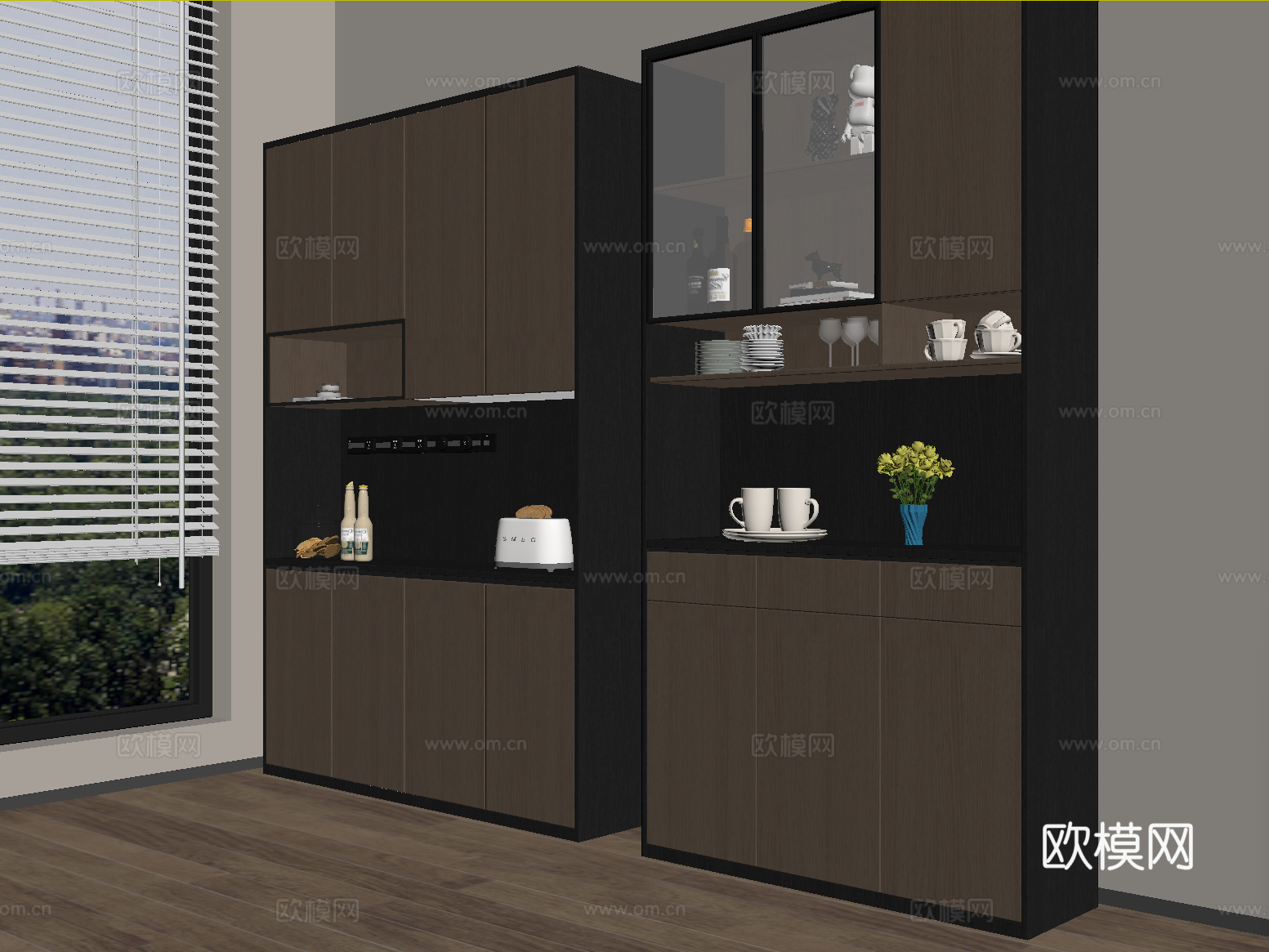意式茶水柜 茶水间su模型