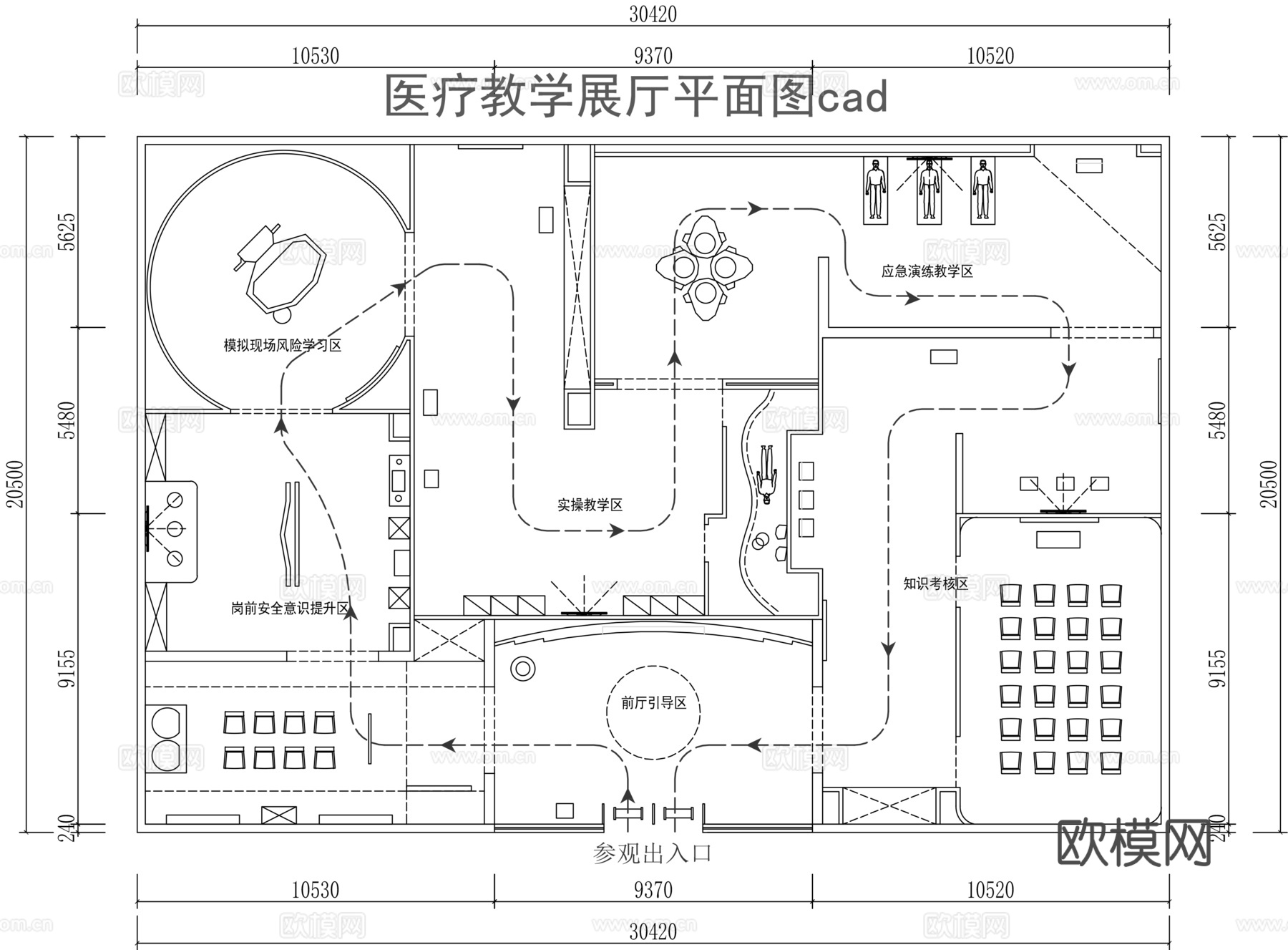 医疗教学展厅平面图cad施工图
