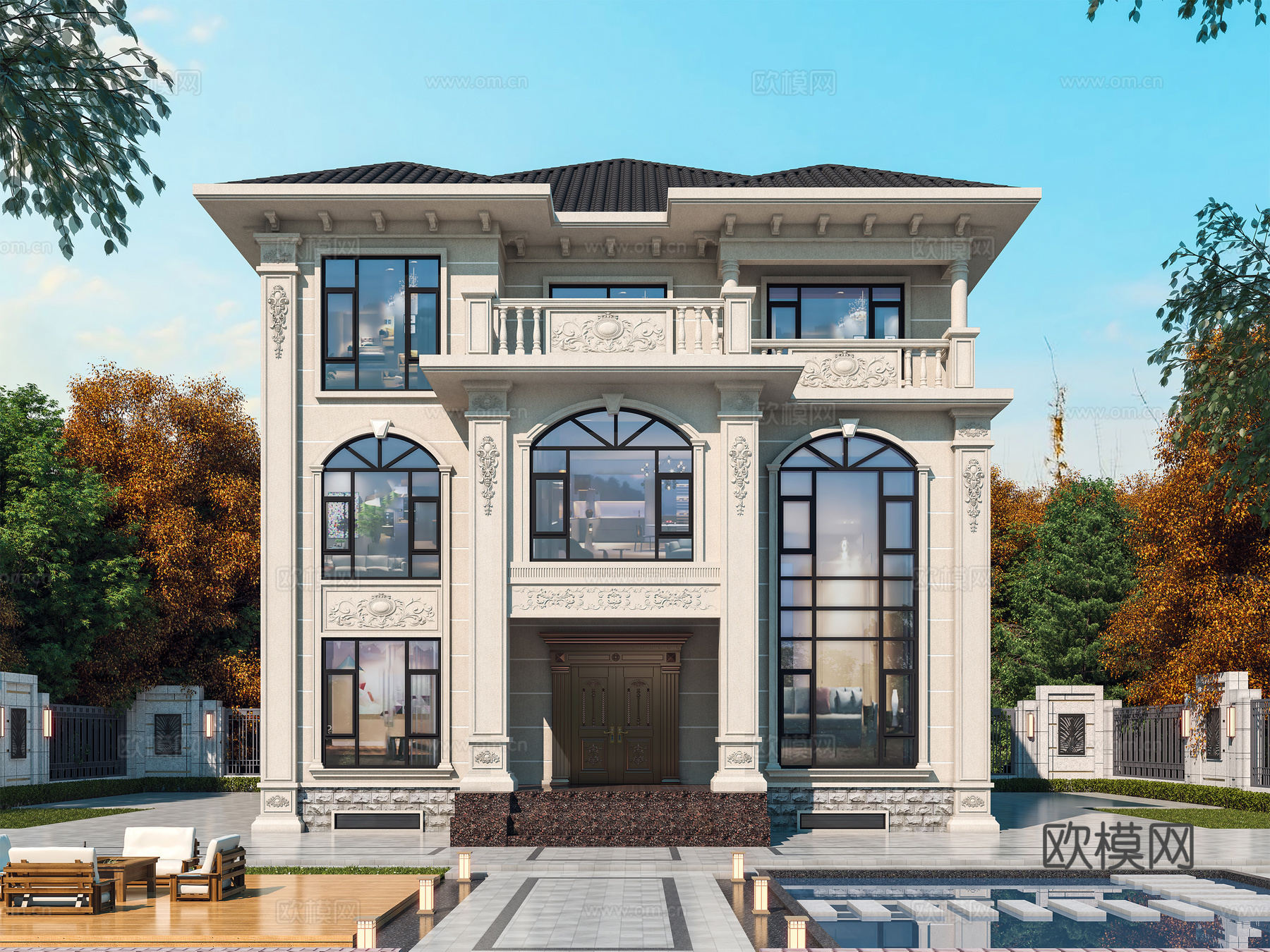 简欧独栋别墅 自建房别墅 三层别墅su模型