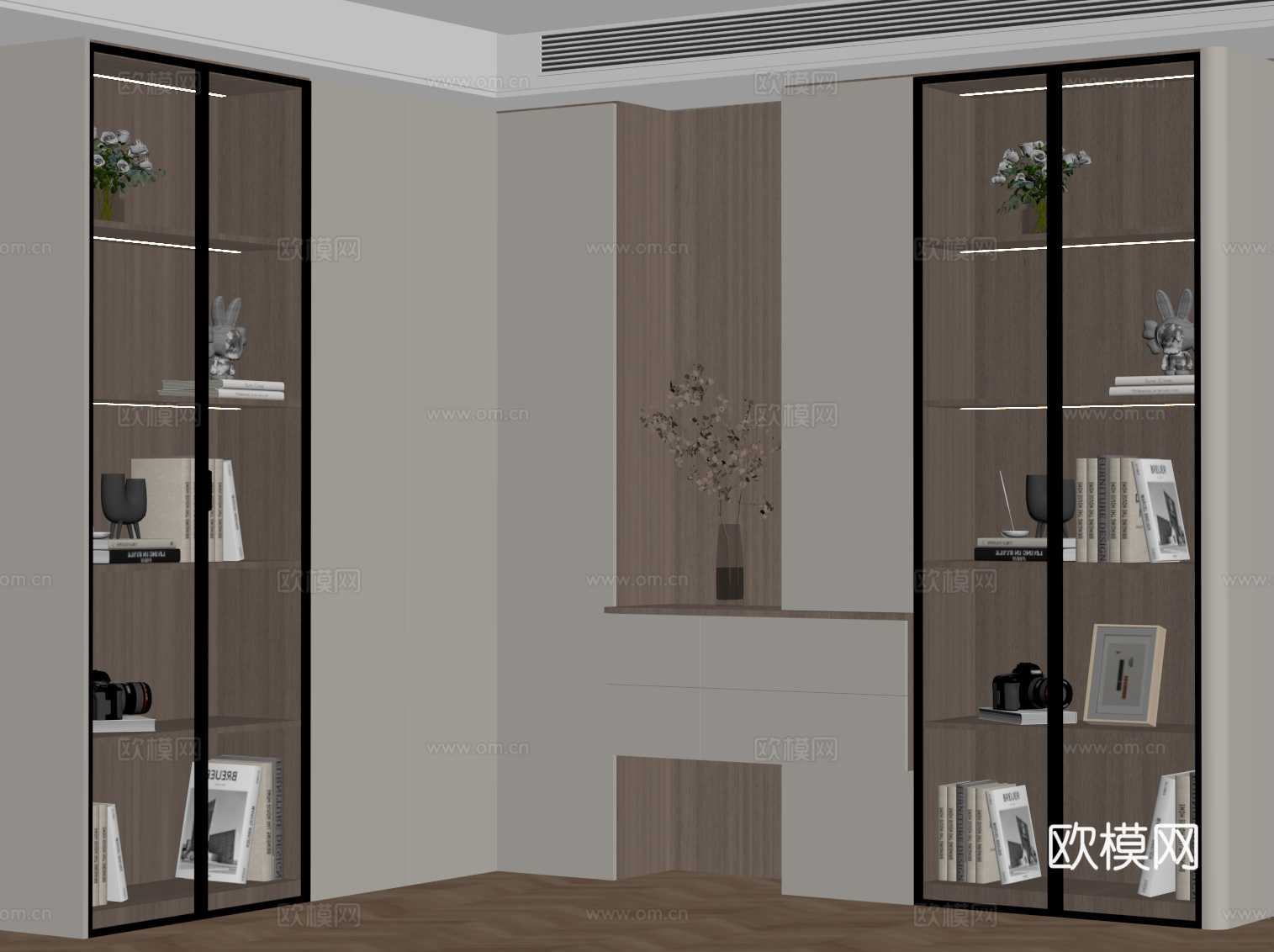 现代书柜 L型书柜su模型