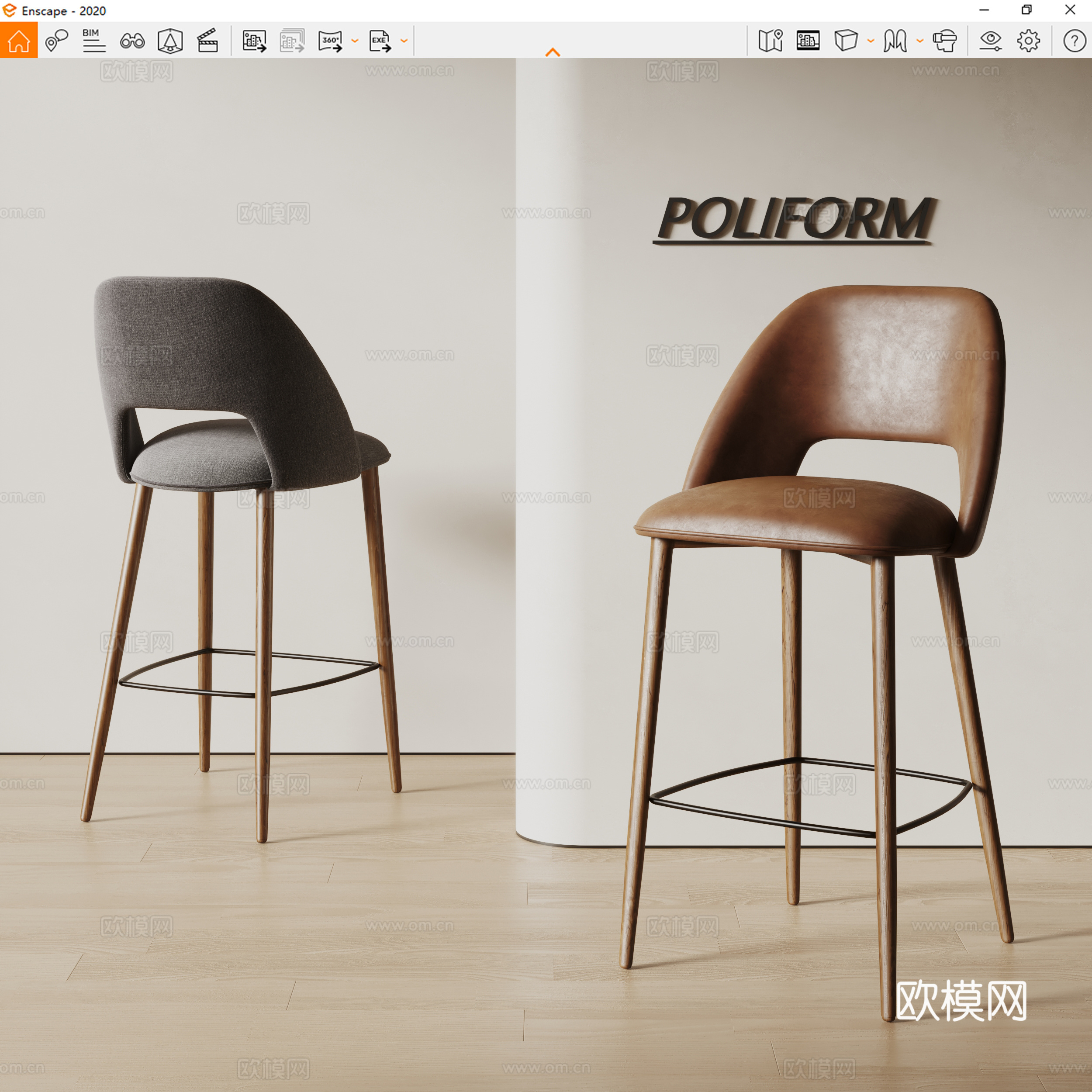 poliform现代单人椅 餐椅 吧椅 皮革椅子 布艺椅子su模型