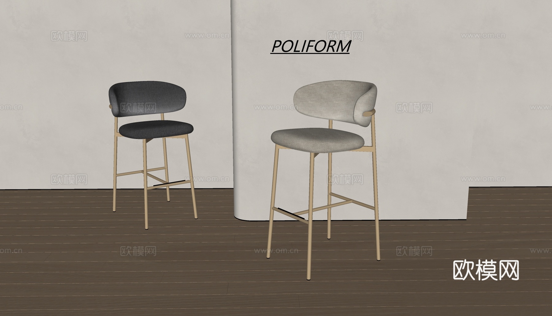 poliform现代餐椅 吧椅 布艺餐椅 咖啡椅su模型