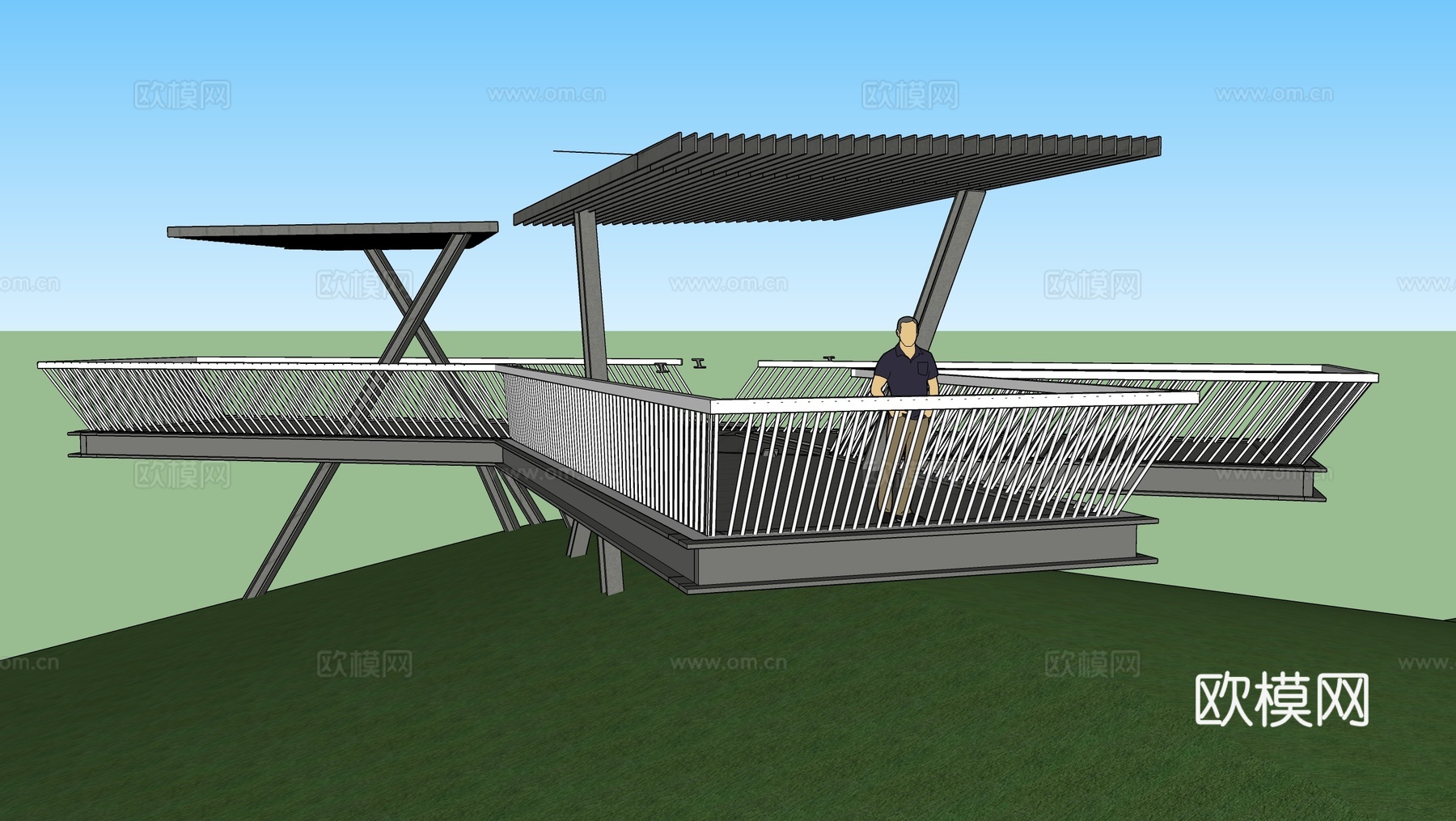 现代山顶观景平台 钢构观景平台 观景台su模型