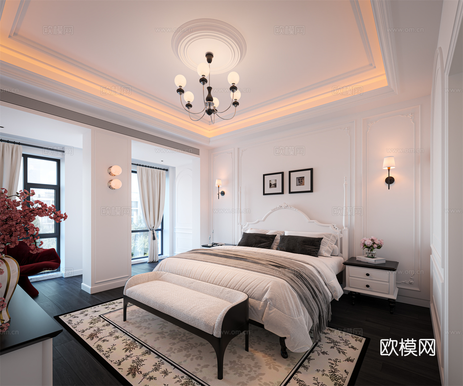 法式风主卧套房3d模型下载（渲染图6）