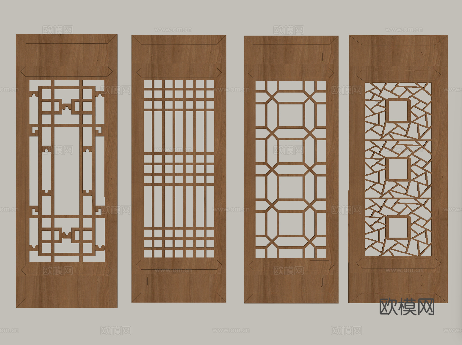 新中式镂空窗 镂花窗 花格 镂空花格窗su模型