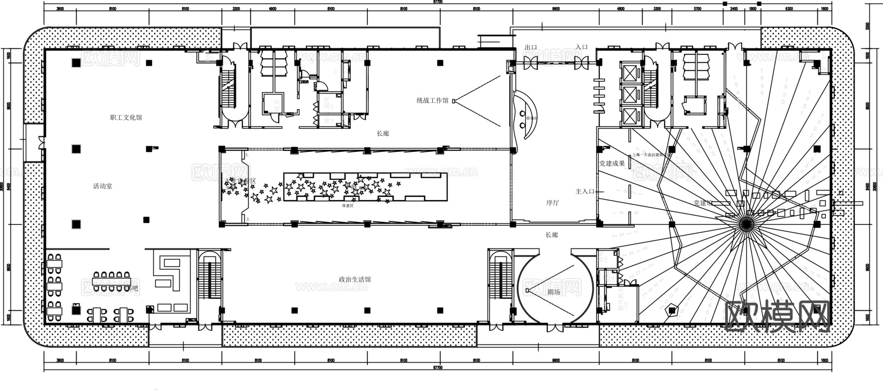 党建展厅平面图cad施工图