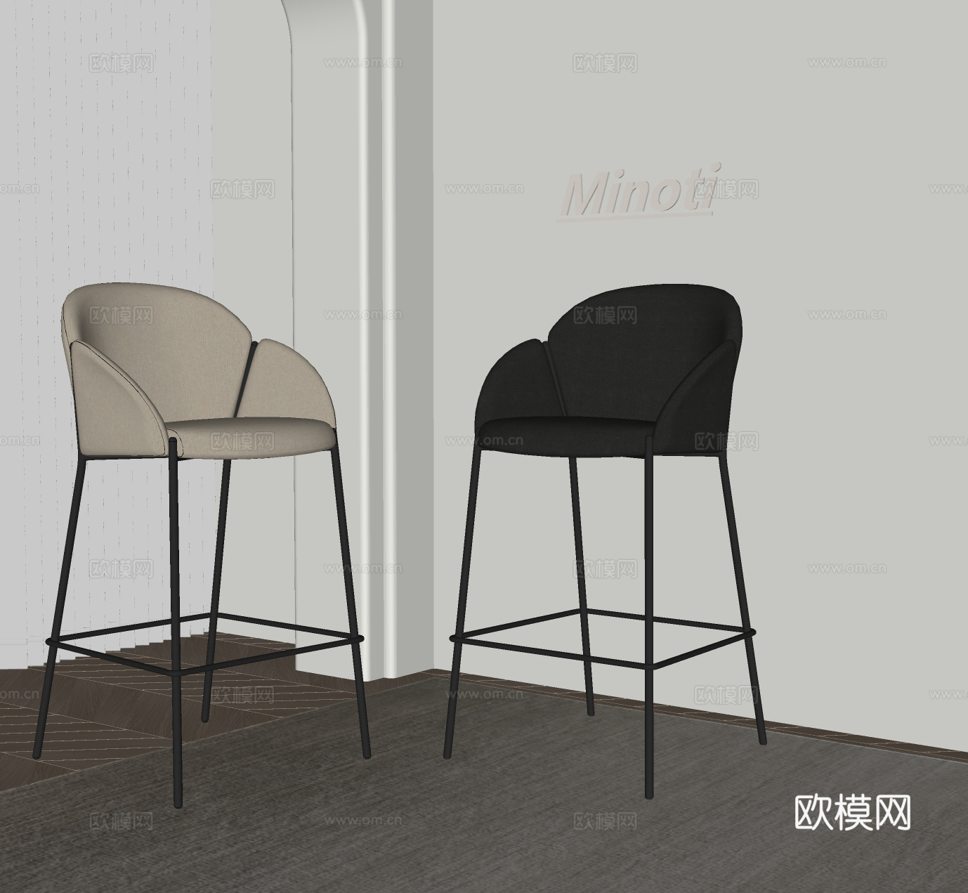 Minotti现代极简吧椅 餐椅 布艺椅子su模型