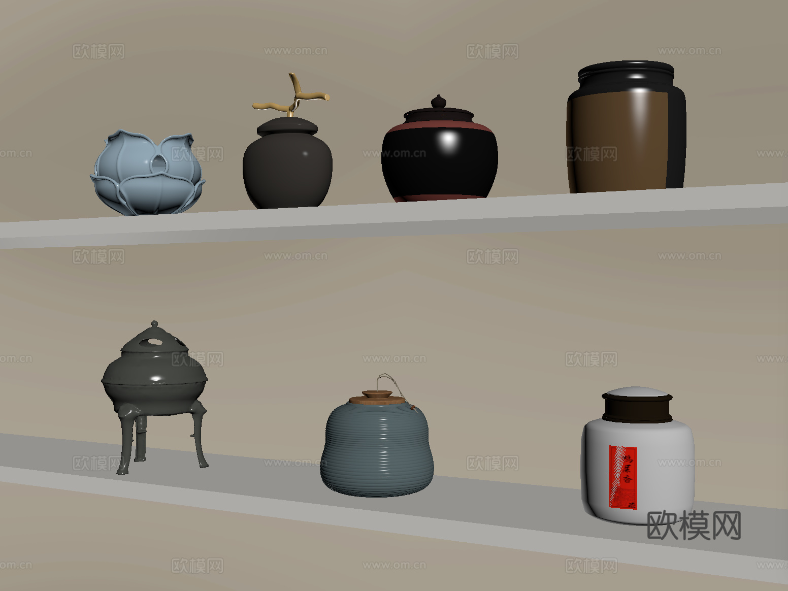 新中式茶叶 茶叶罐 茶罐 茶具 陶瓷罐茶叶su模型