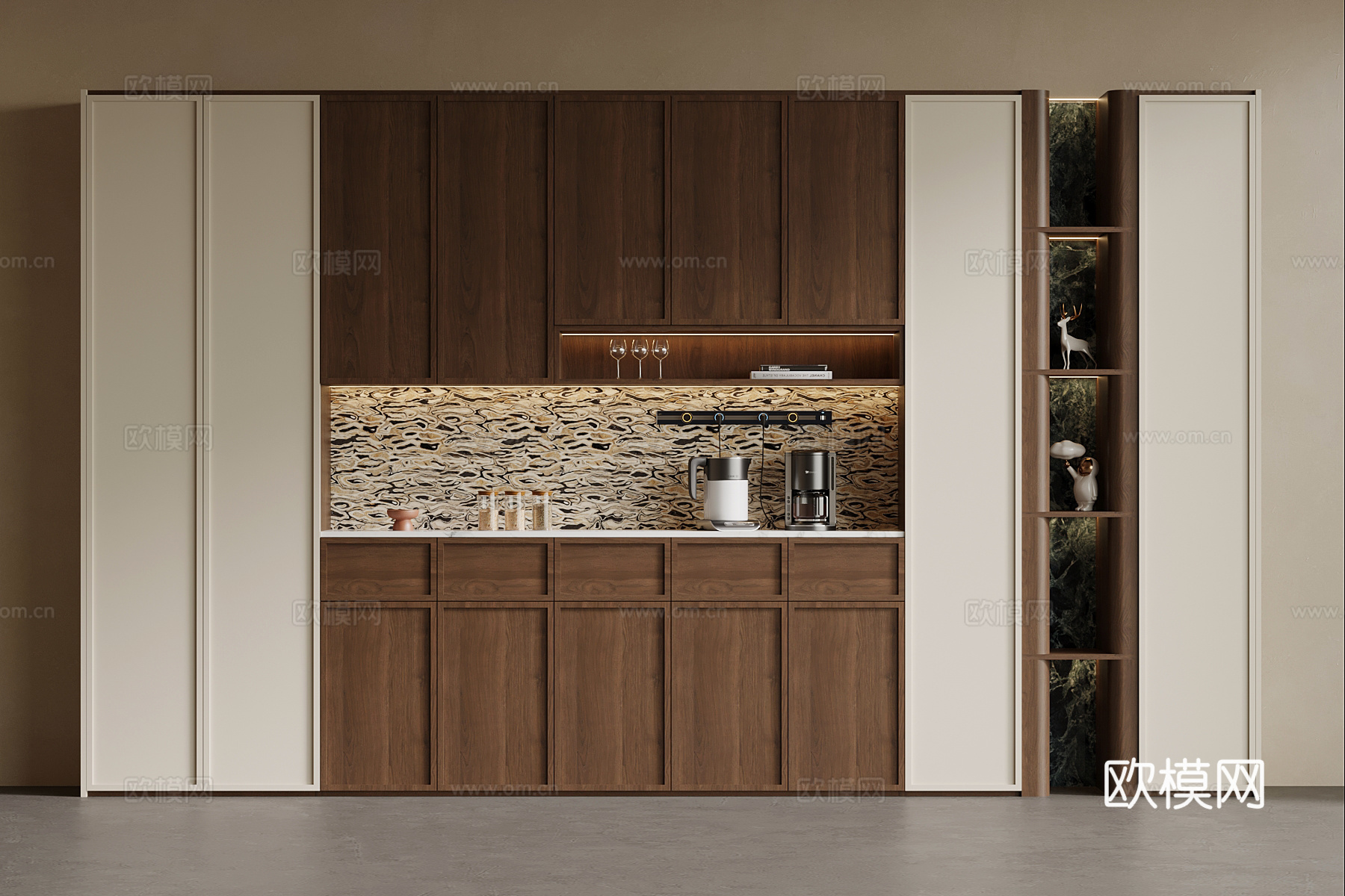 中古风酒柜 餐边柜su模型