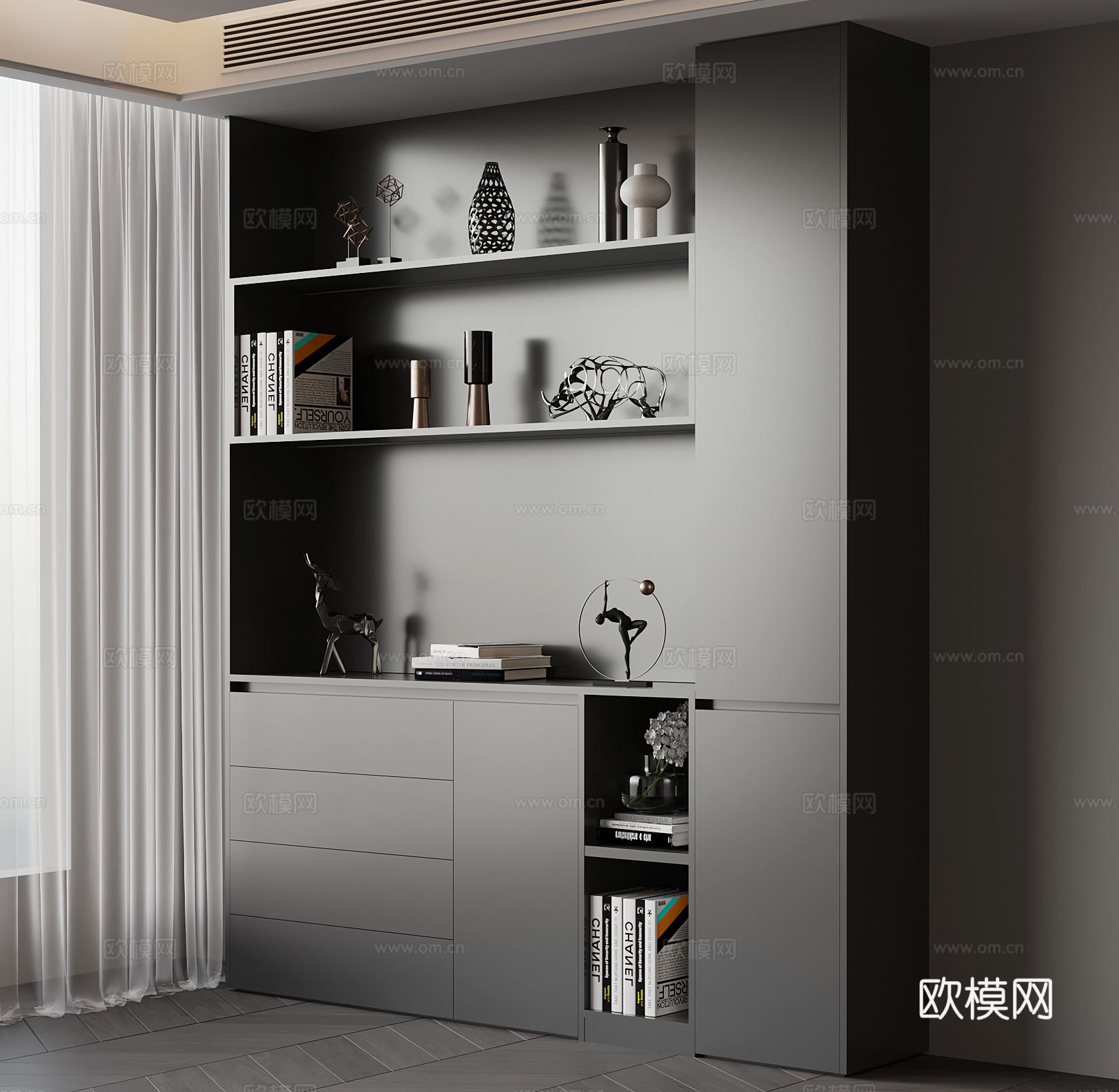 现代置物柜 装饰柜su模型