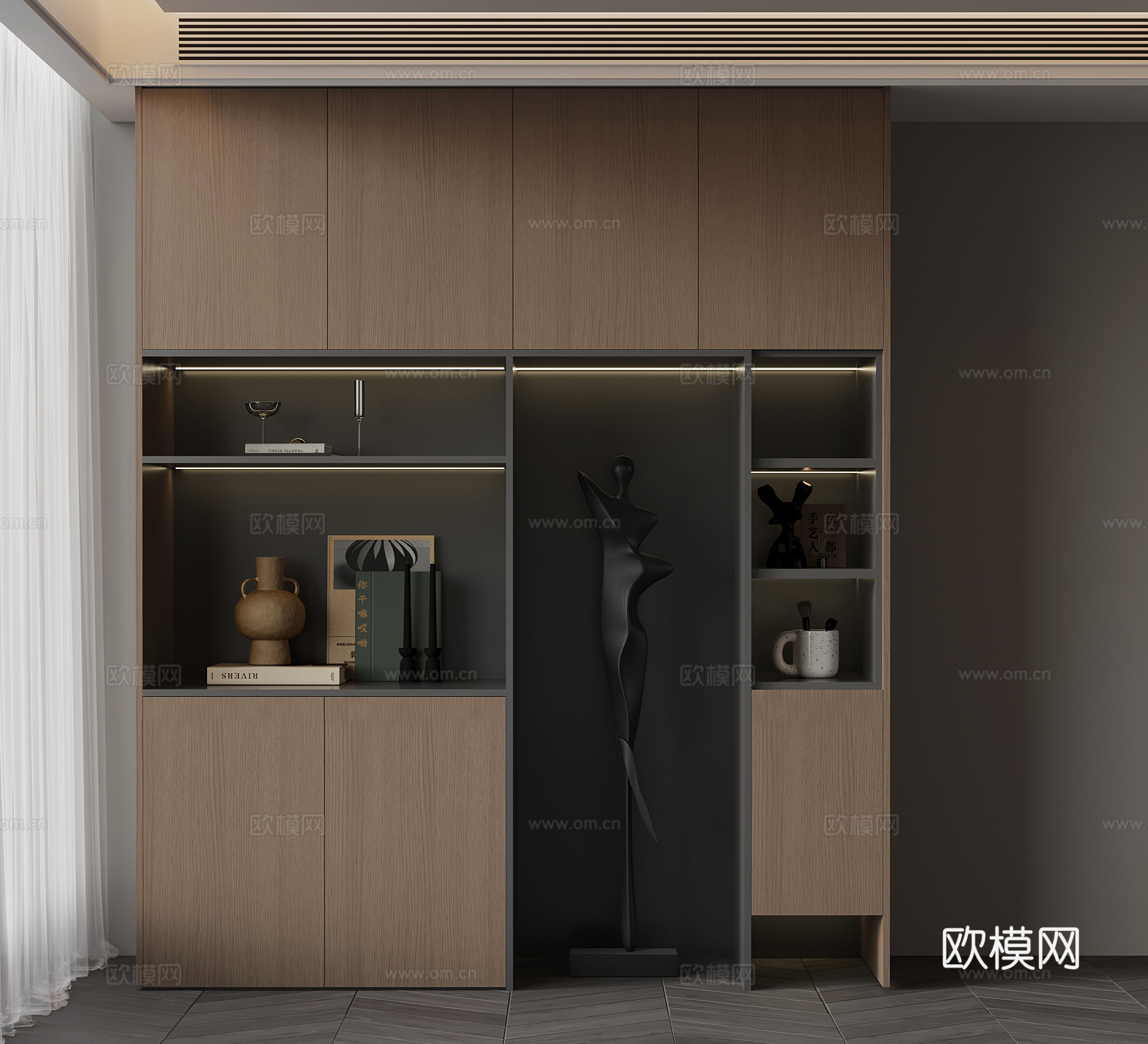 现代意式置物柜 书柜su模型