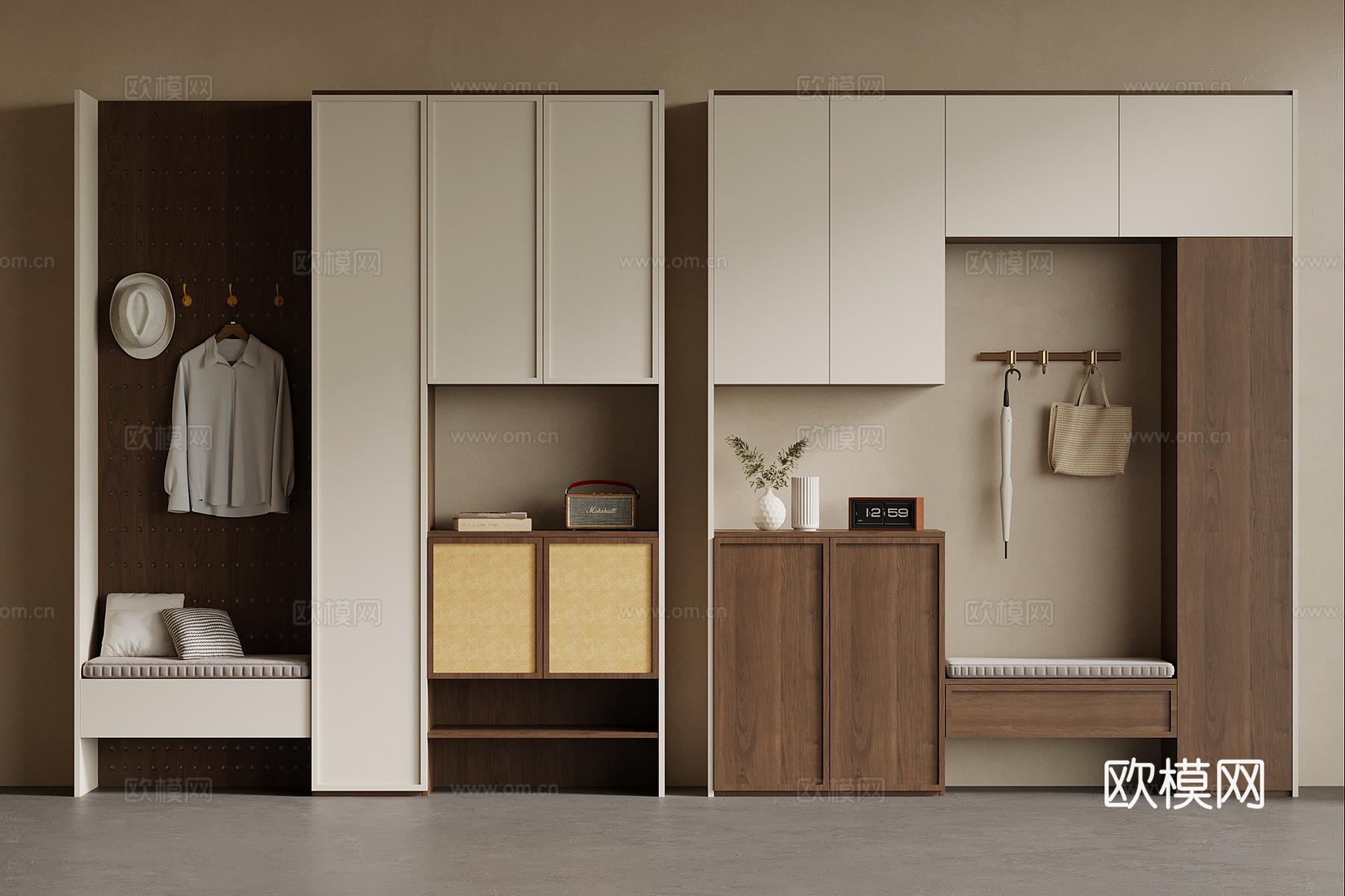 中古风鞋柜 入户鞋柜su模型